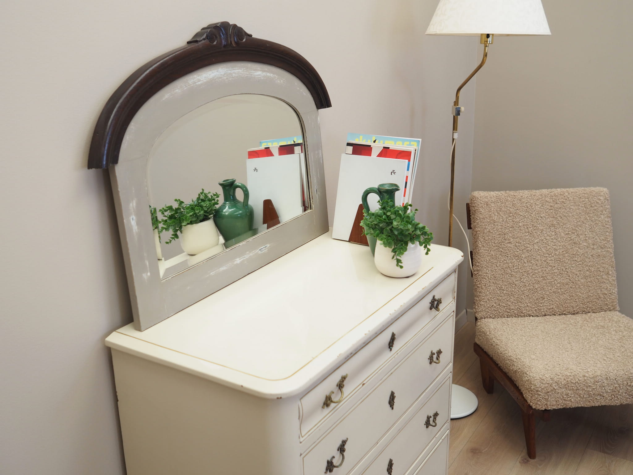 Vintage Mirror Oak Wood Brown 1960s