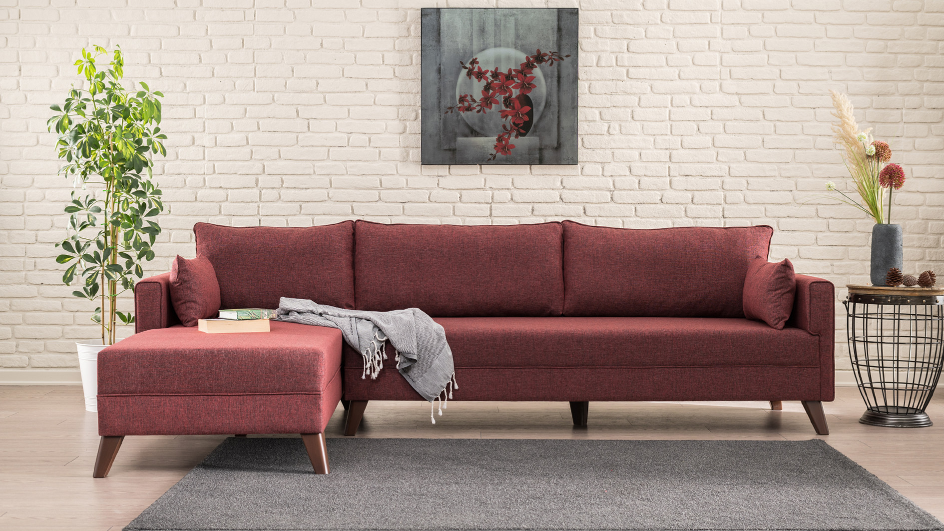 Bella Sofa Récamiere Links  Rot