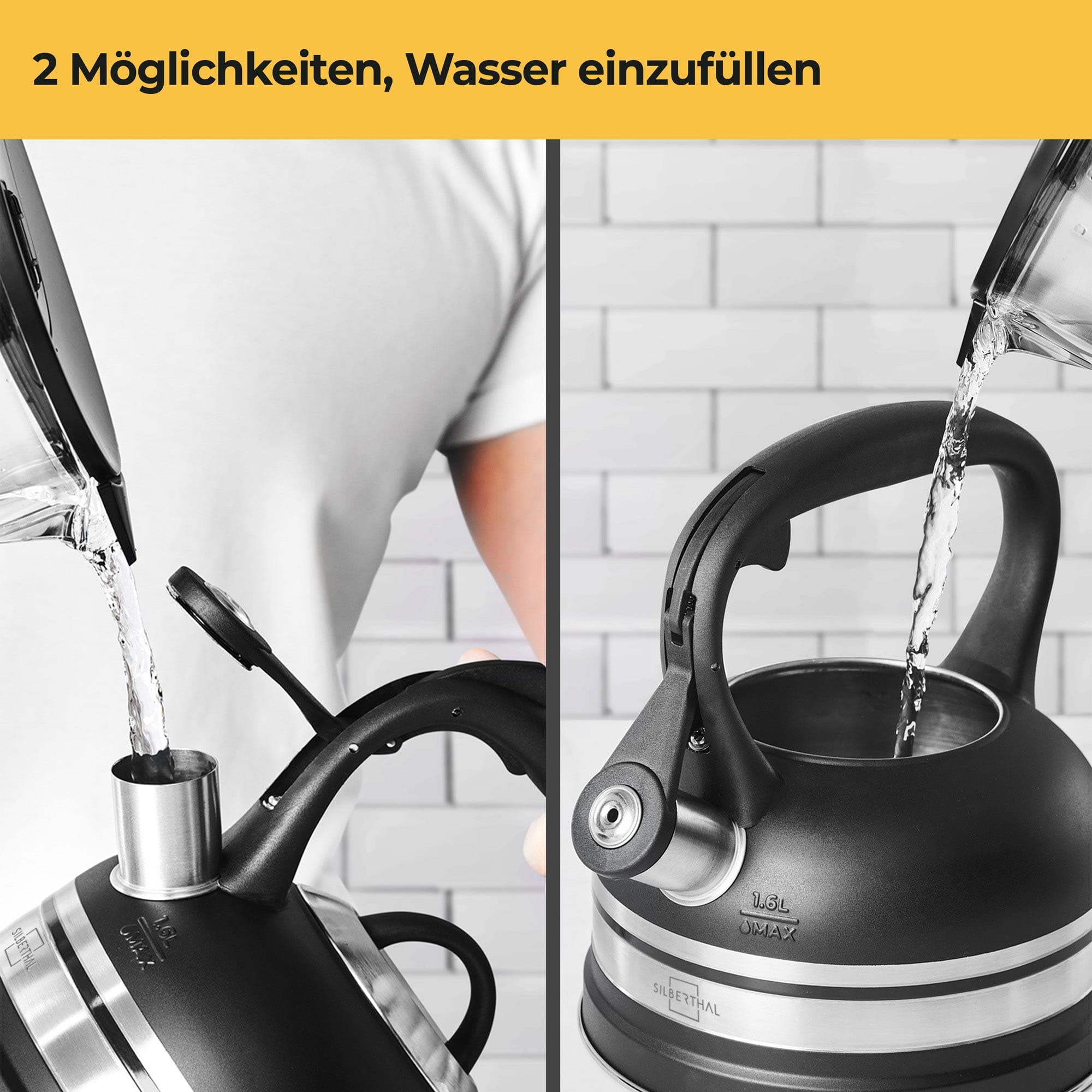 Wasserkessel Outdoor Edelstahl Schwarz 2,3L