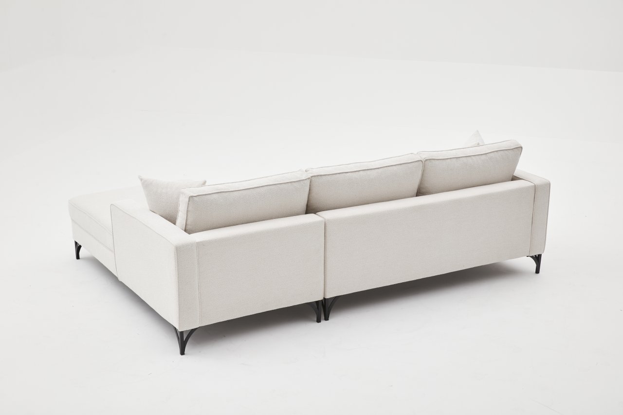 Lima Sofa Récamiere Rechts Creme mit schwarzen Beinen