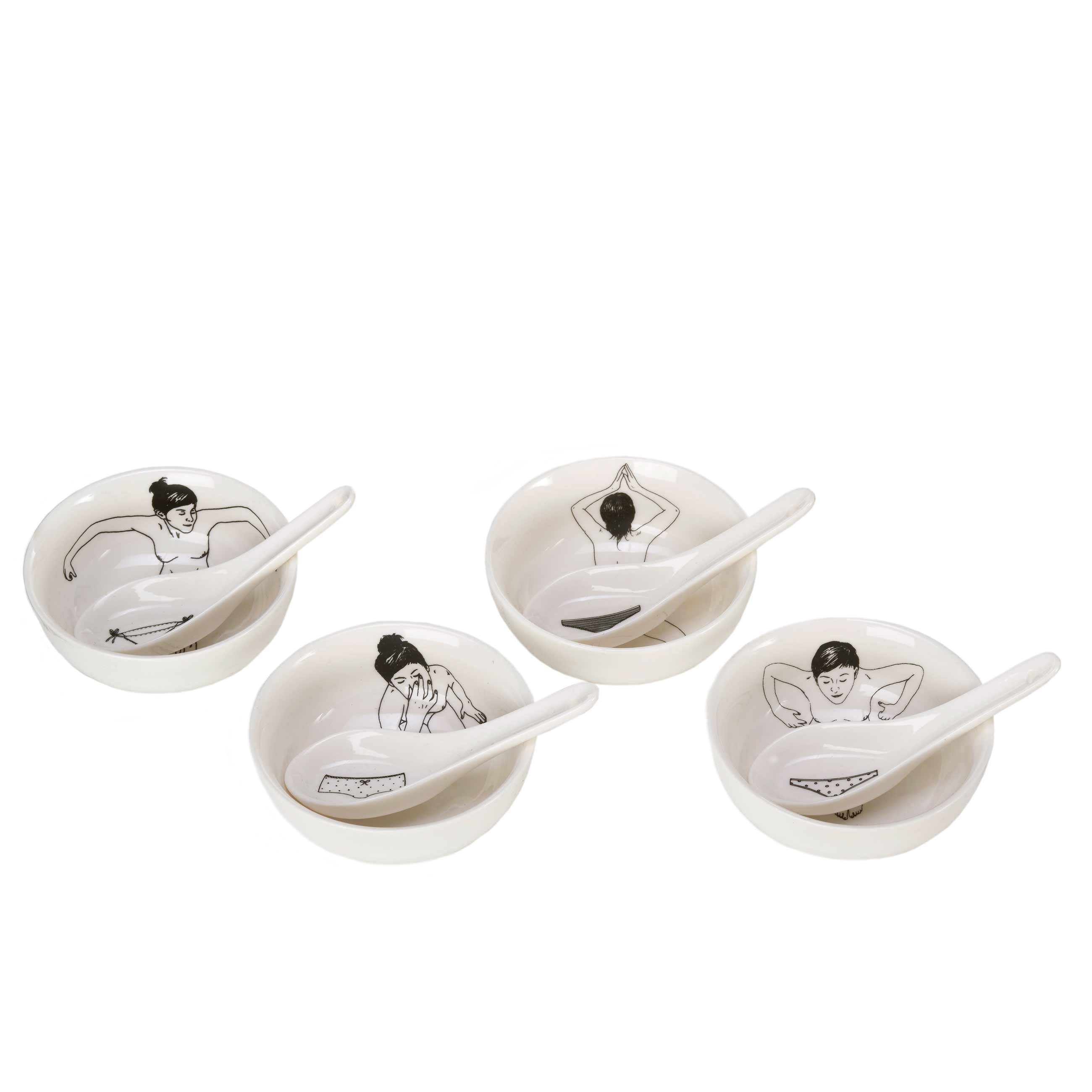 4x Undressed Schale mit Löffeln Weiß