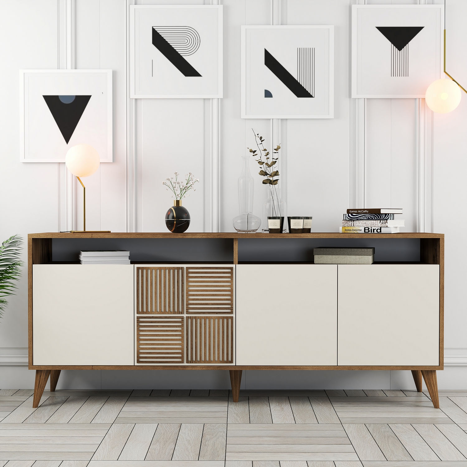 Milan Sideboard Walnussbraun Creme 180cm