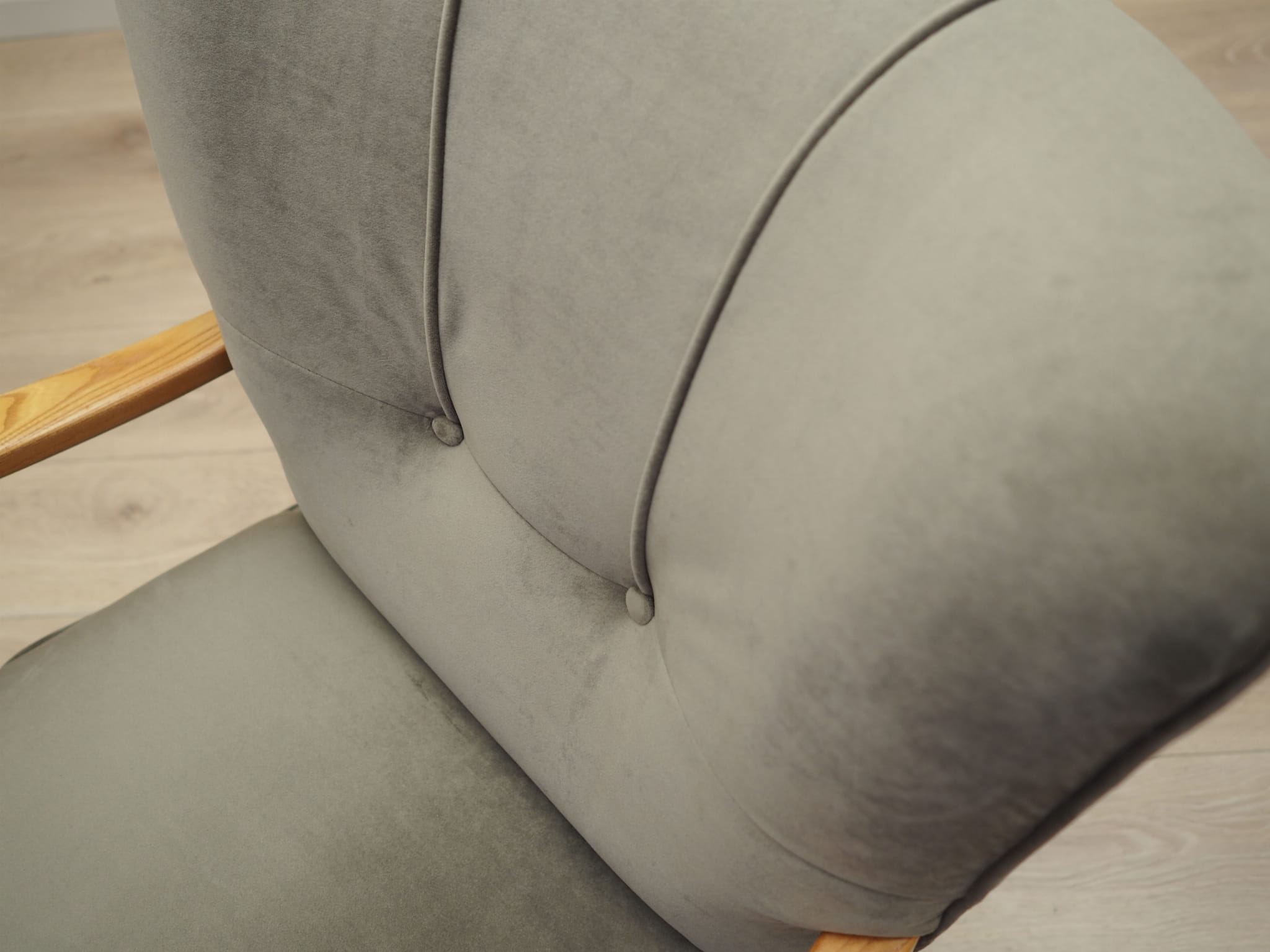 Vintage Sessel Buchenholz Samt Grau 1960er Jahre