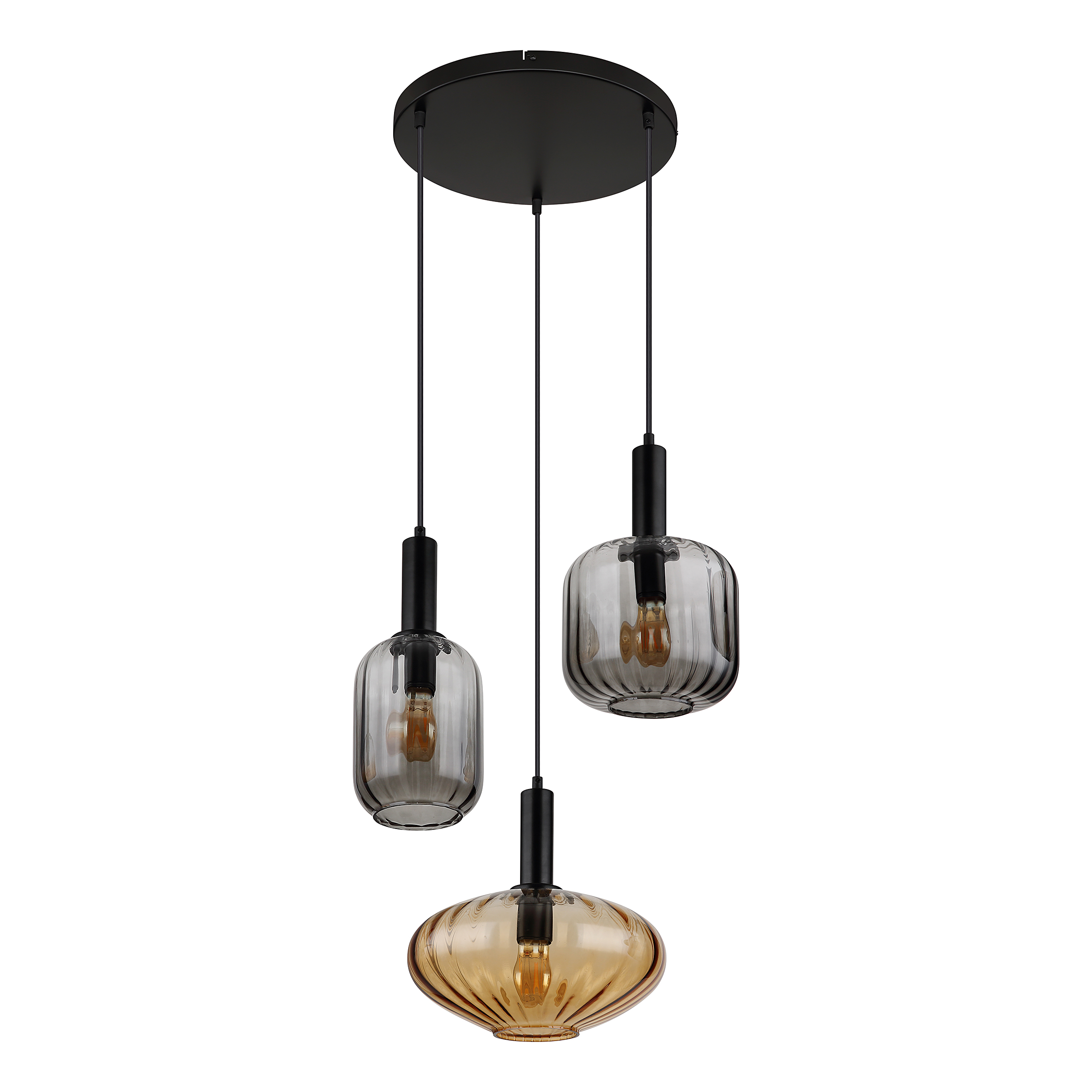 Pendant light Valletta Type A 3-light smoked glass iron