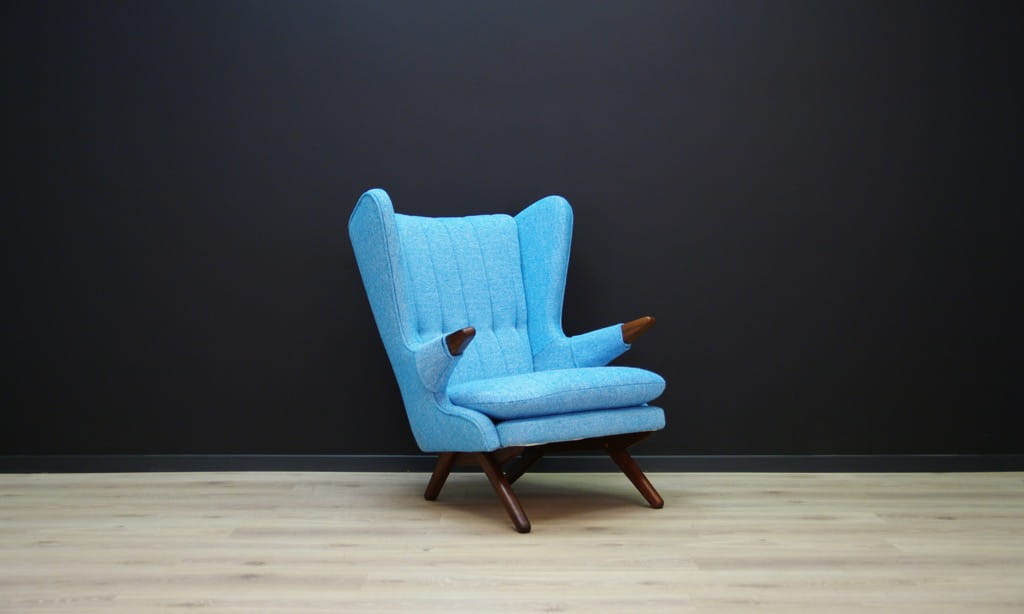 Vintage Sessel Teakholz Textil Blau 1960er Jahre