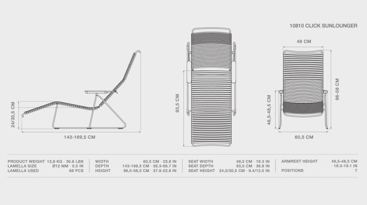 CLICK Sunlounger Liegestuhl Bambusarmlehnen Pflaume 10810