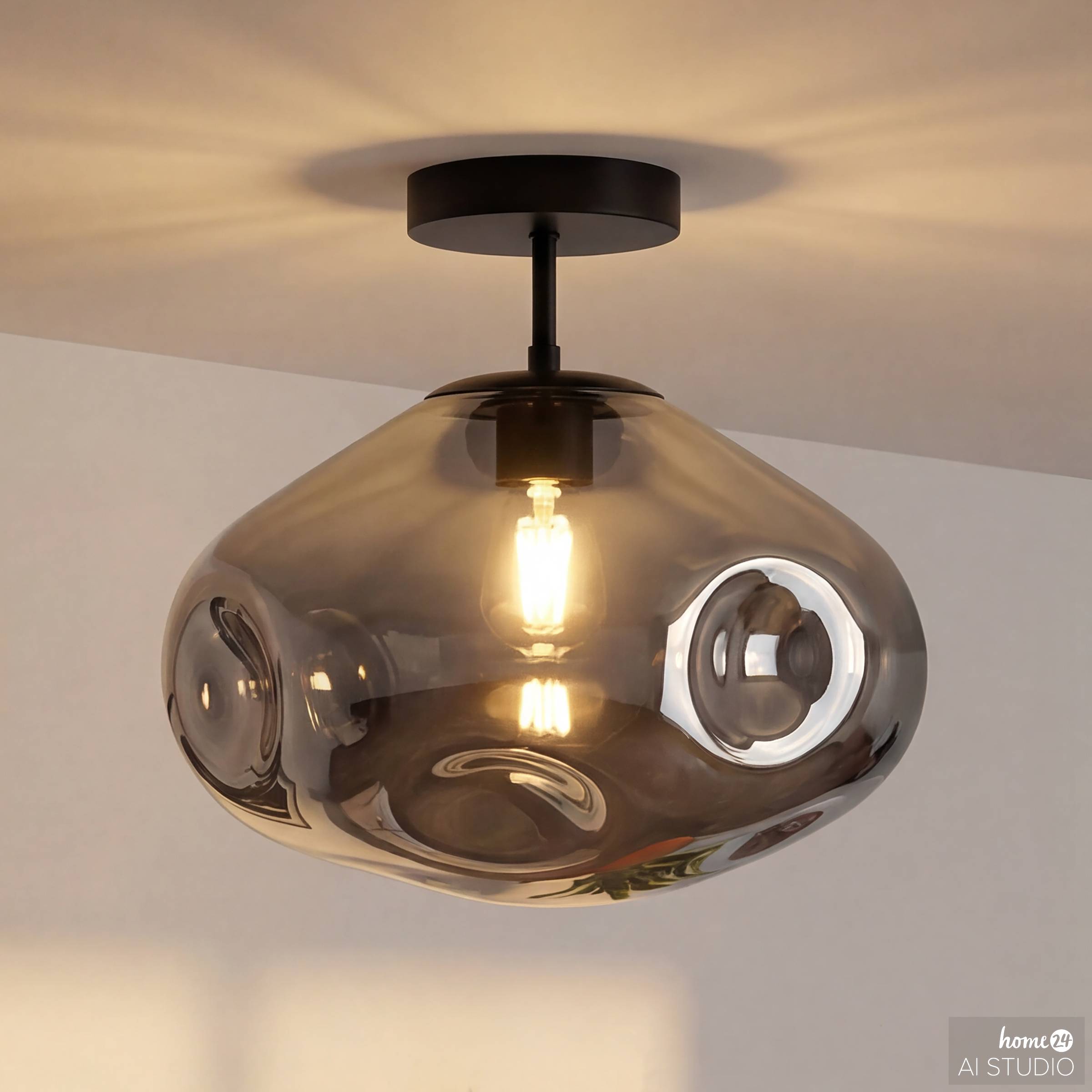 1-Light Wello Ceiling Lamp Smoked Glass Iron Grey