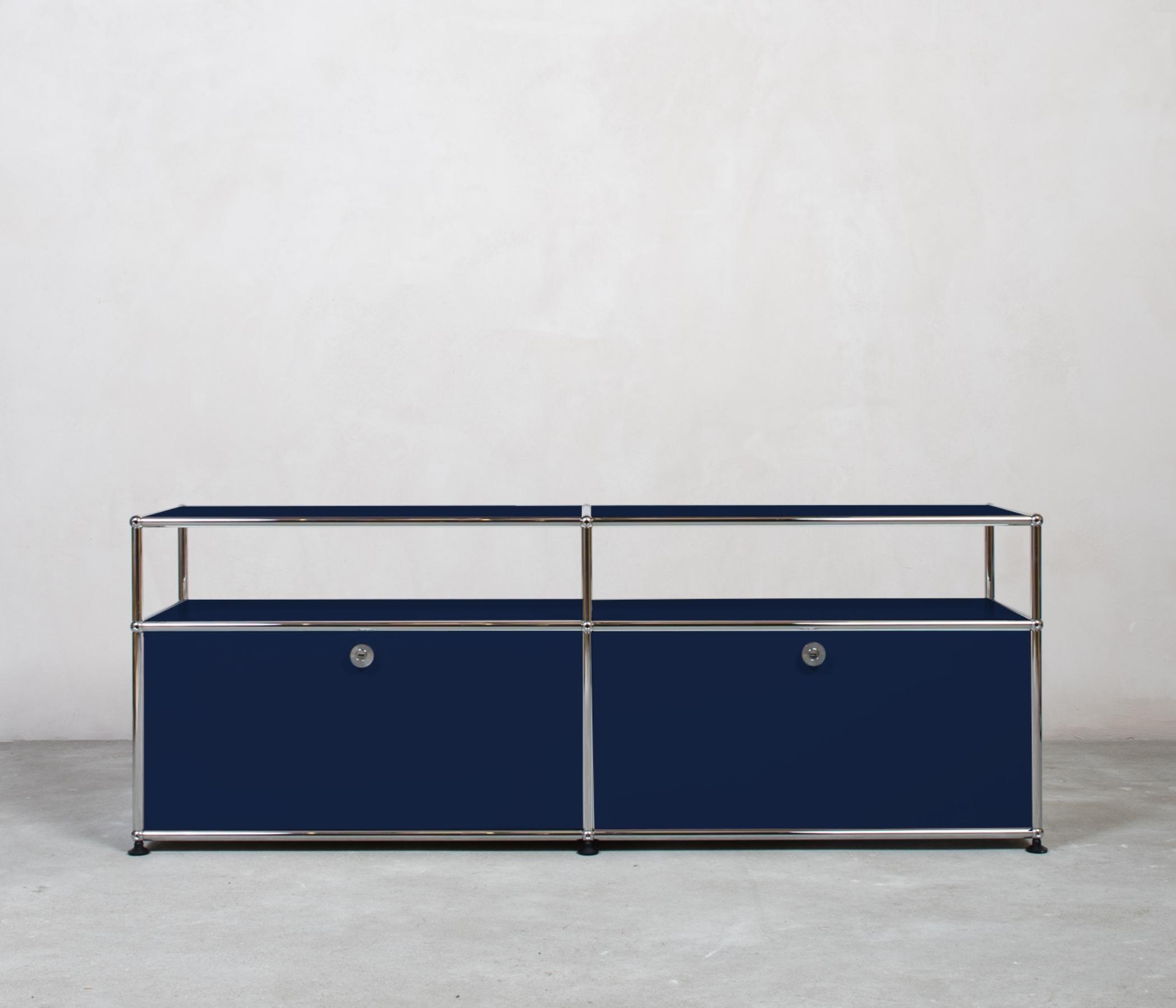 USM Haller Sideboard 2x1 Fächer Aufbau Stahlblau