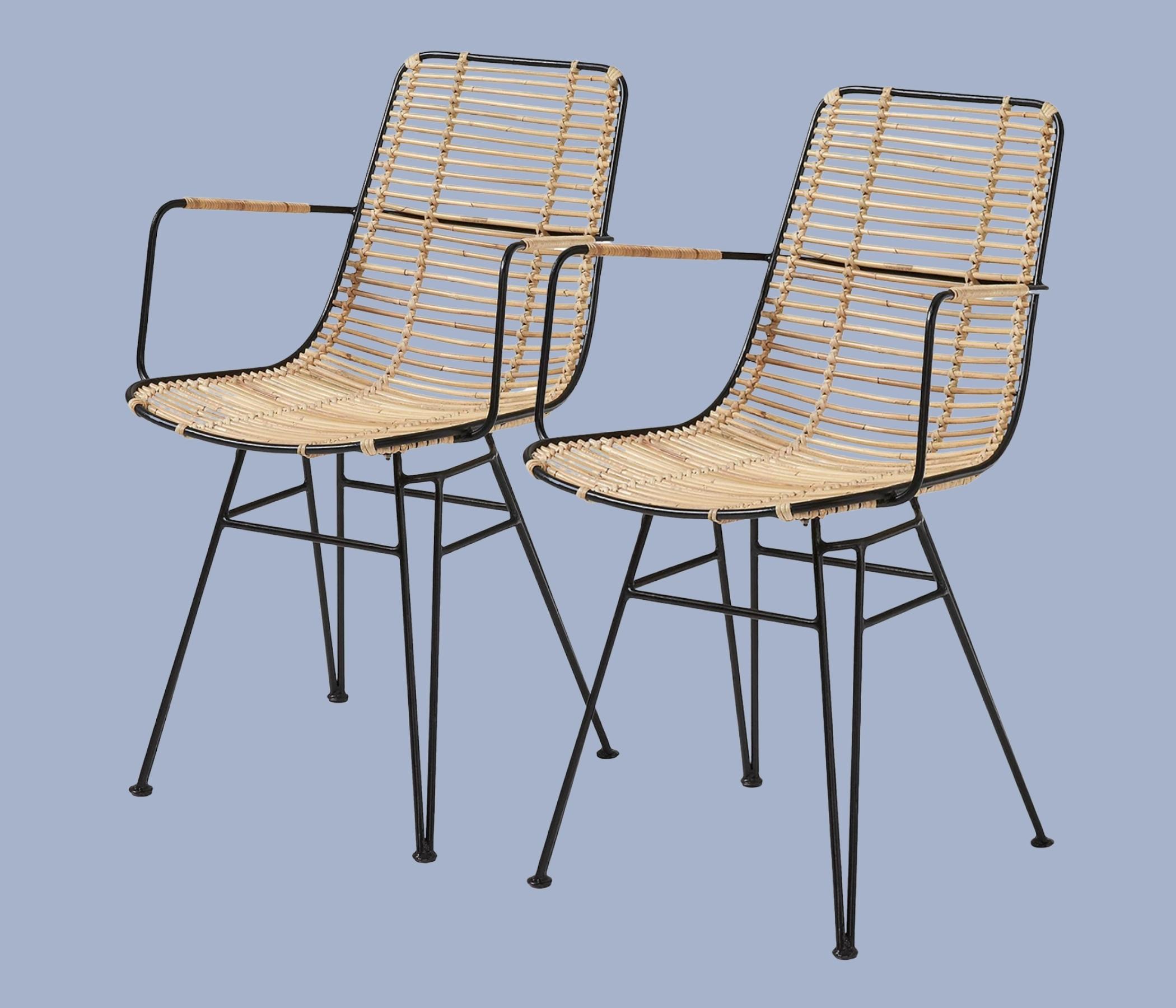 2x Armlehnstuhl aus Rattan und Metall