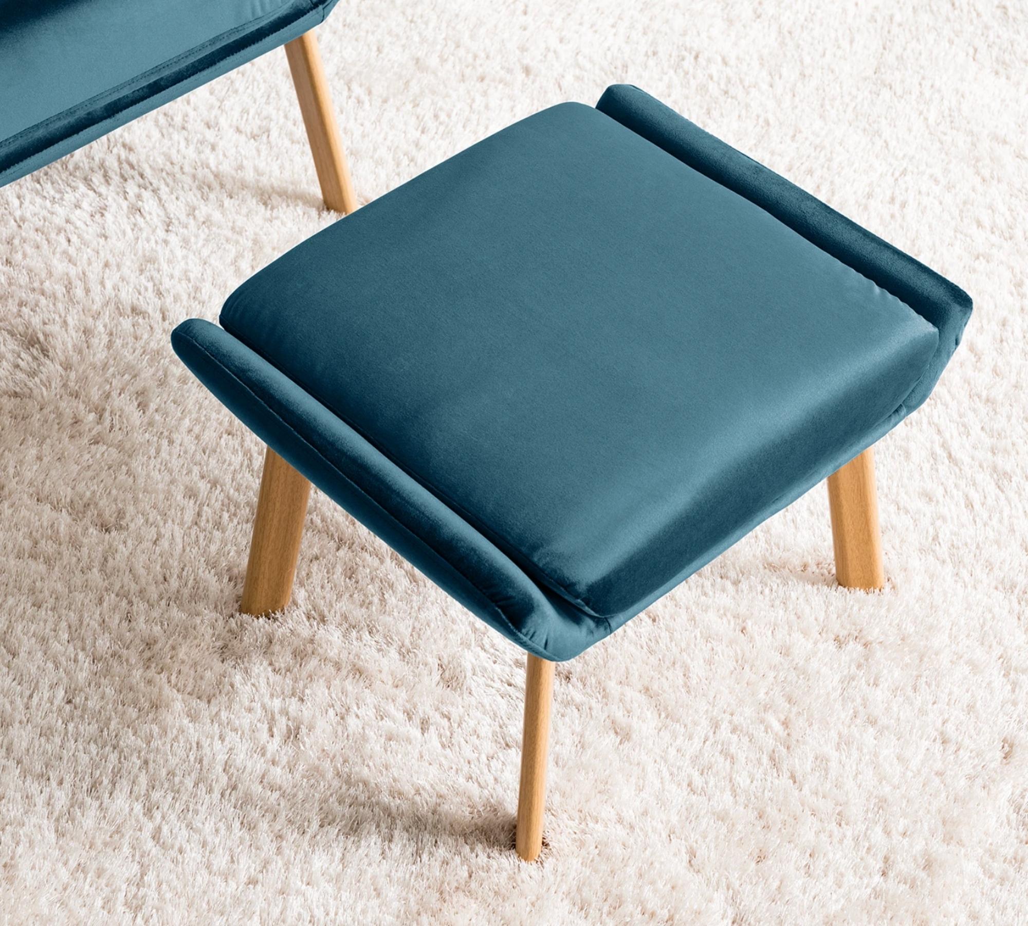 Ohrensessel + Hocker Samt Marineblau