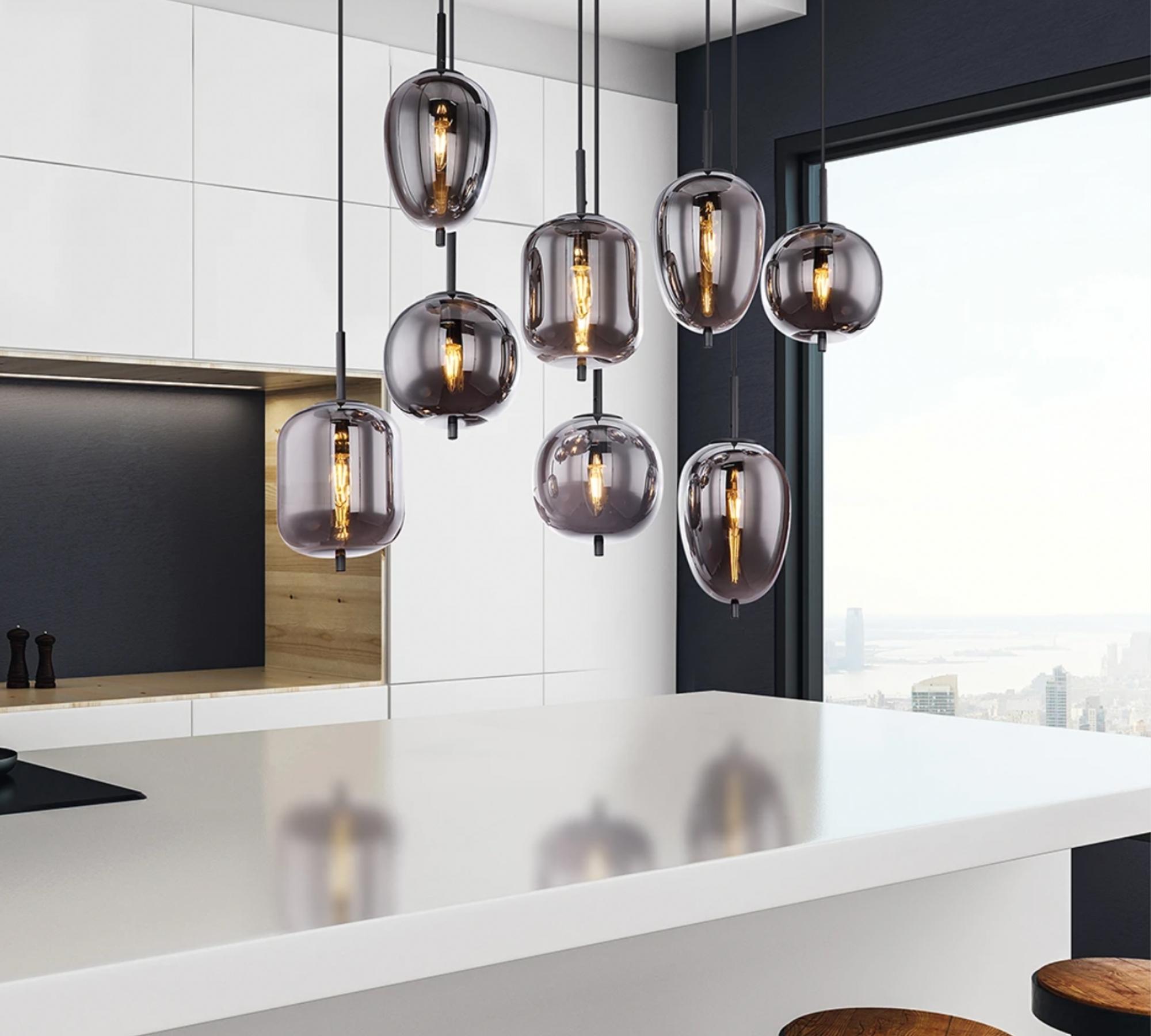 8 flammige Pendelleuchte Rauchglas