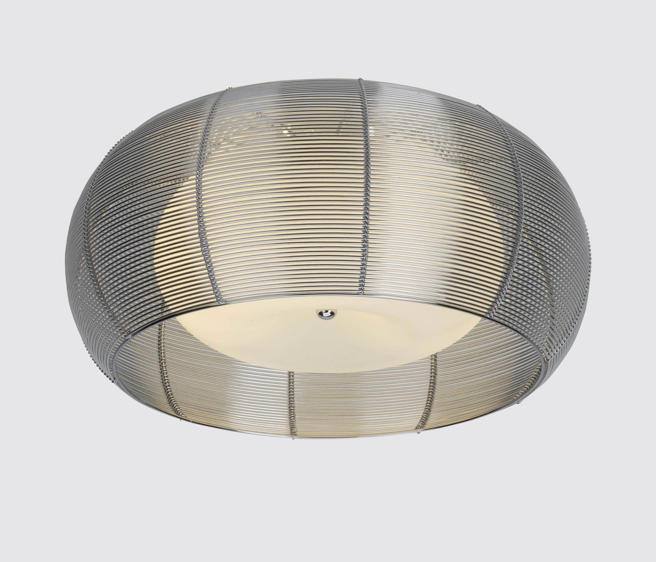 Verchromte Deckenleuchte aus Metall und Milchglas