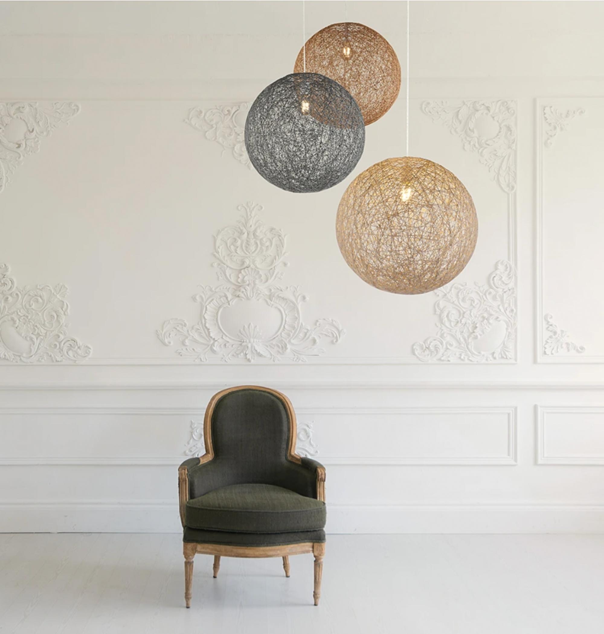 Pendelleuchte aus Papiergeflecht in Beige
