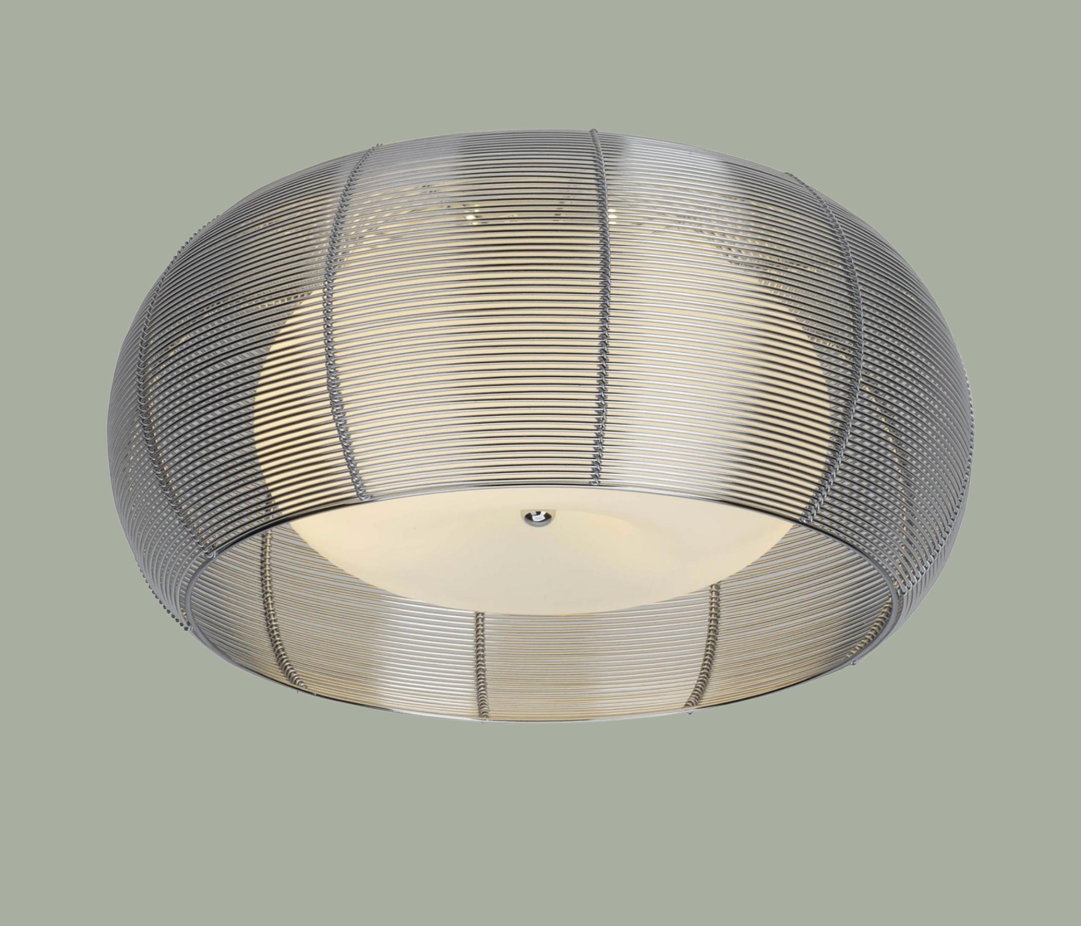 Verchromte Deckenleuchte aus Metall und Milchglas