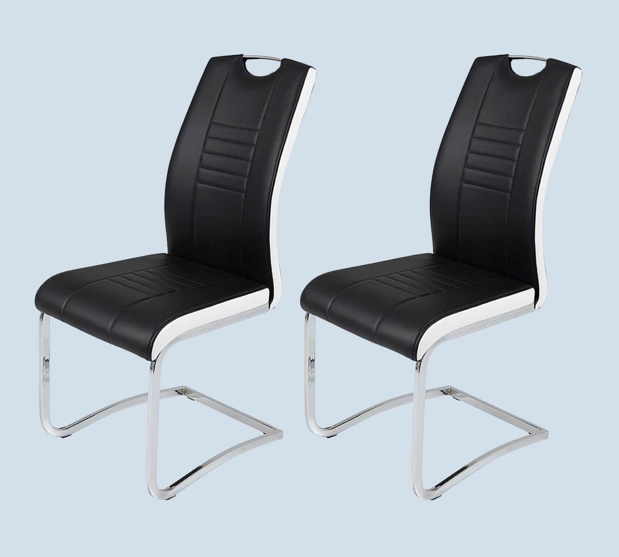2x Freischwinger Lederimitat Schwarz / Weiß 