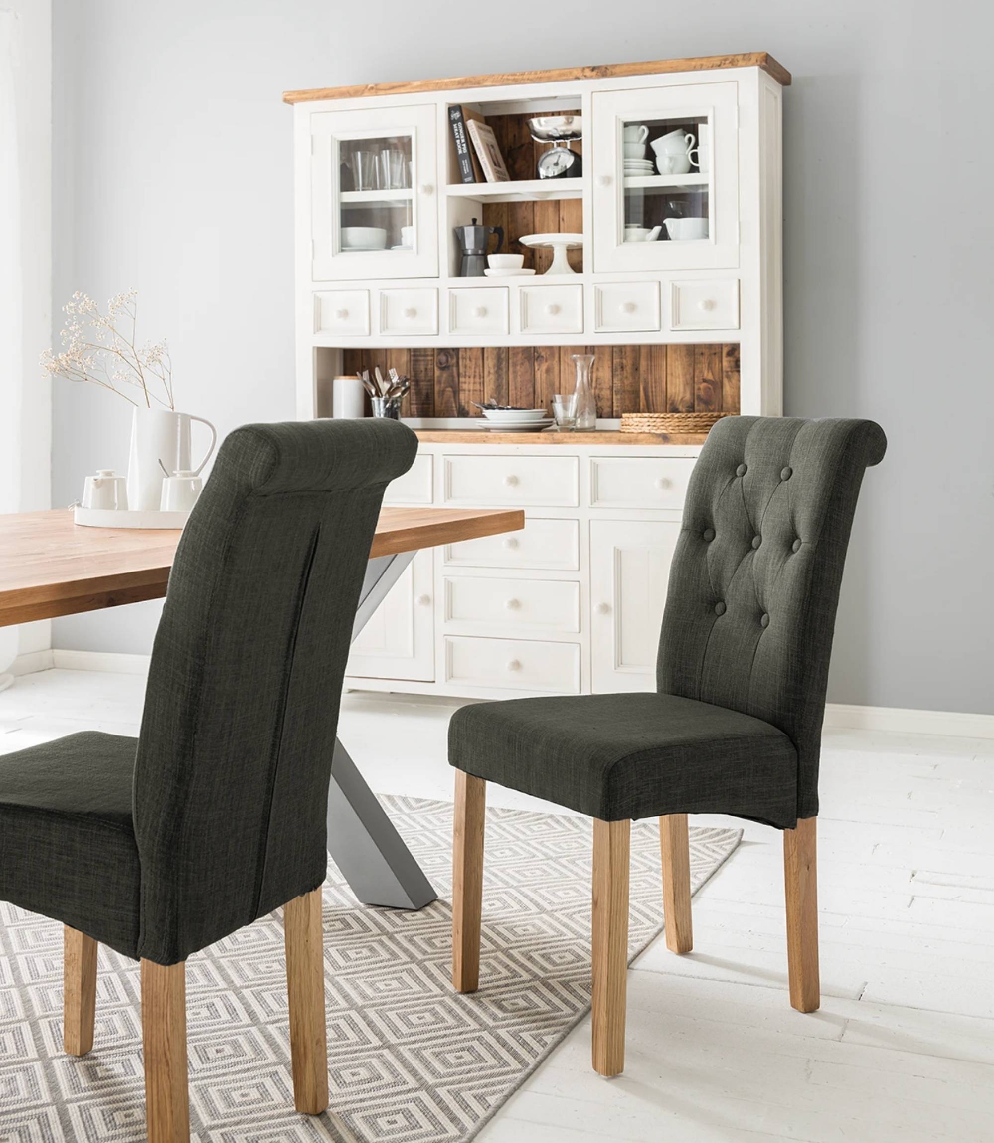 2x Upholstered chair tufted Anthracite mottled