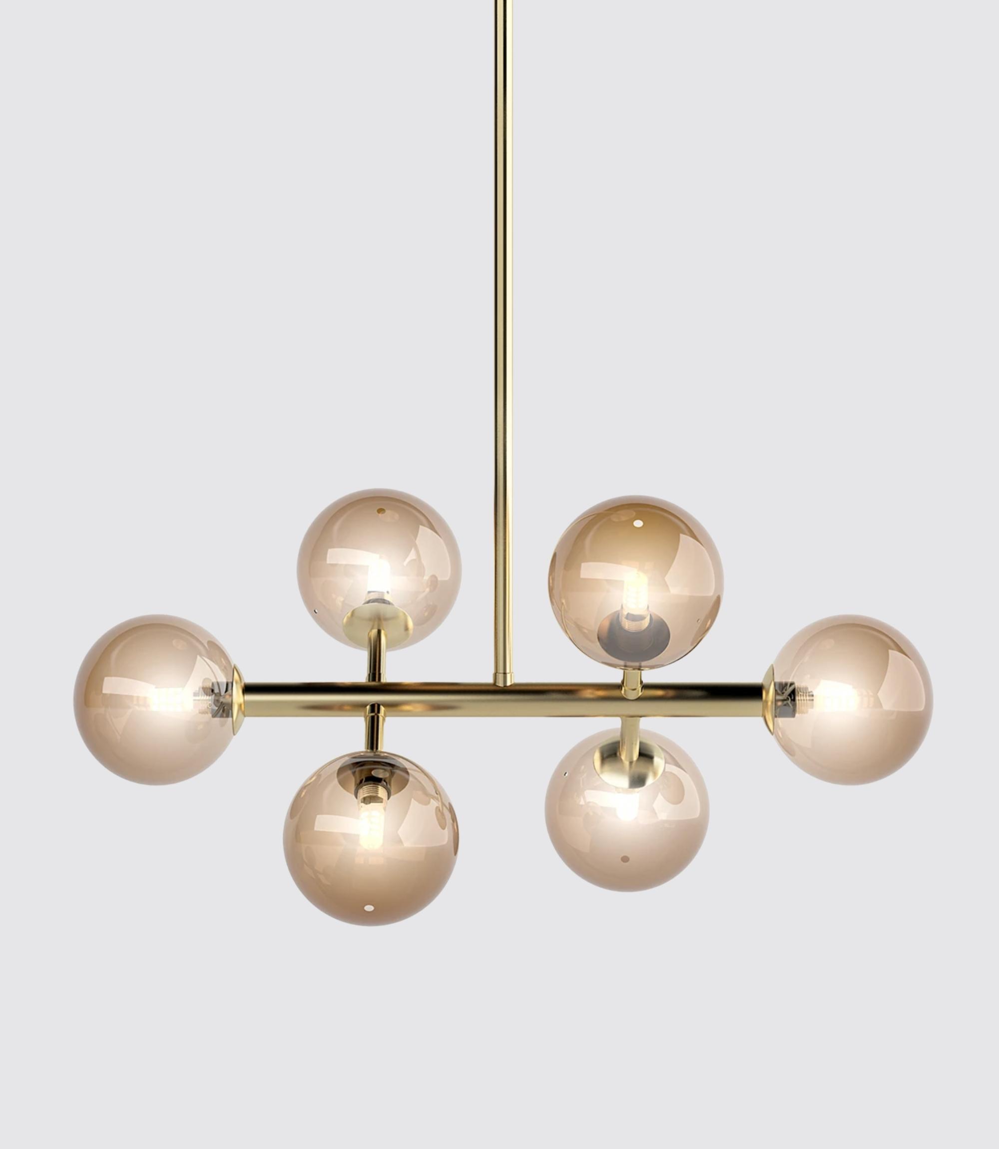 6-flame LED pendant lamp smoked glass gold