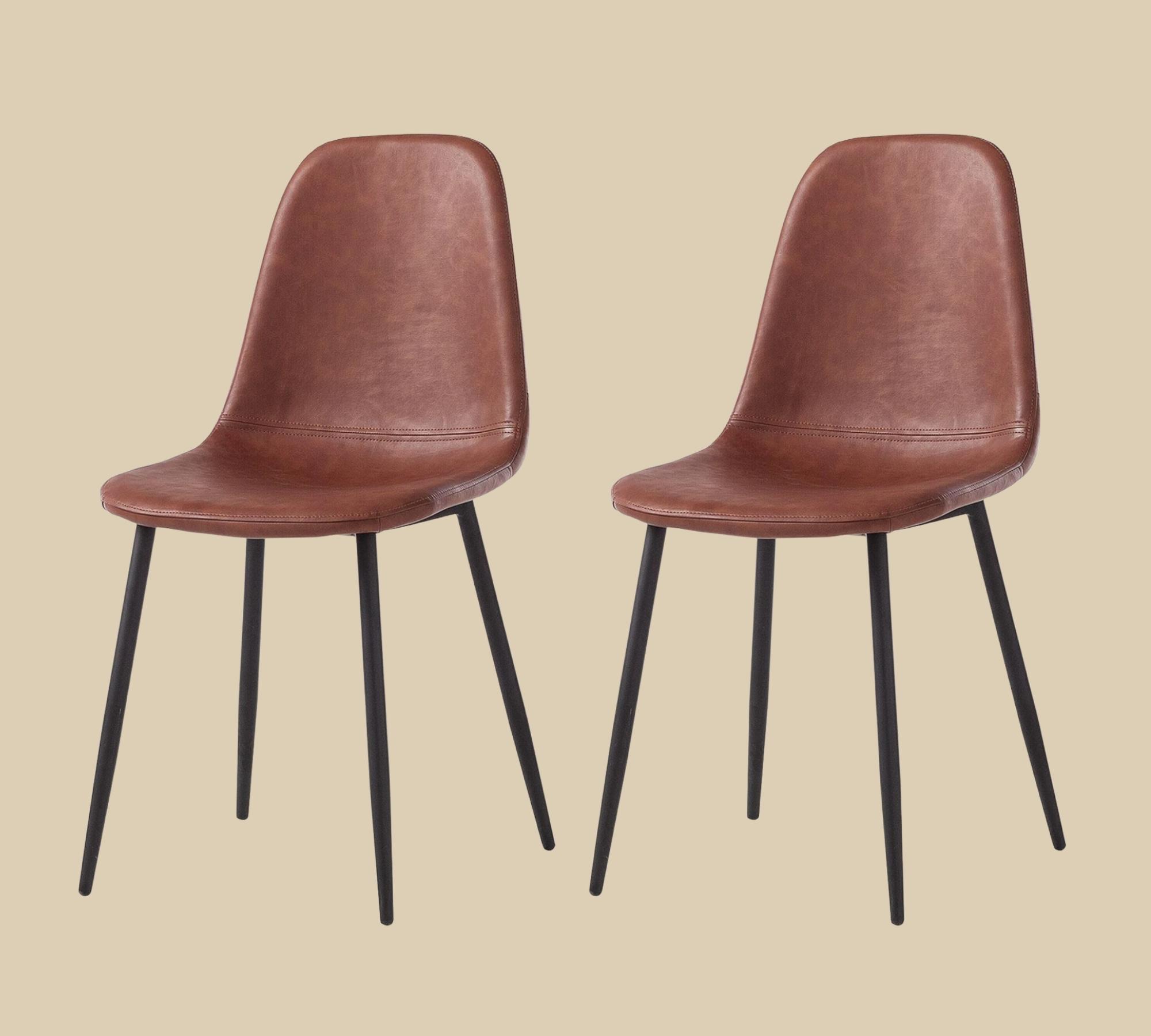 2x Polsterstuhl mit filigranen Beinen Kunstleder Braun