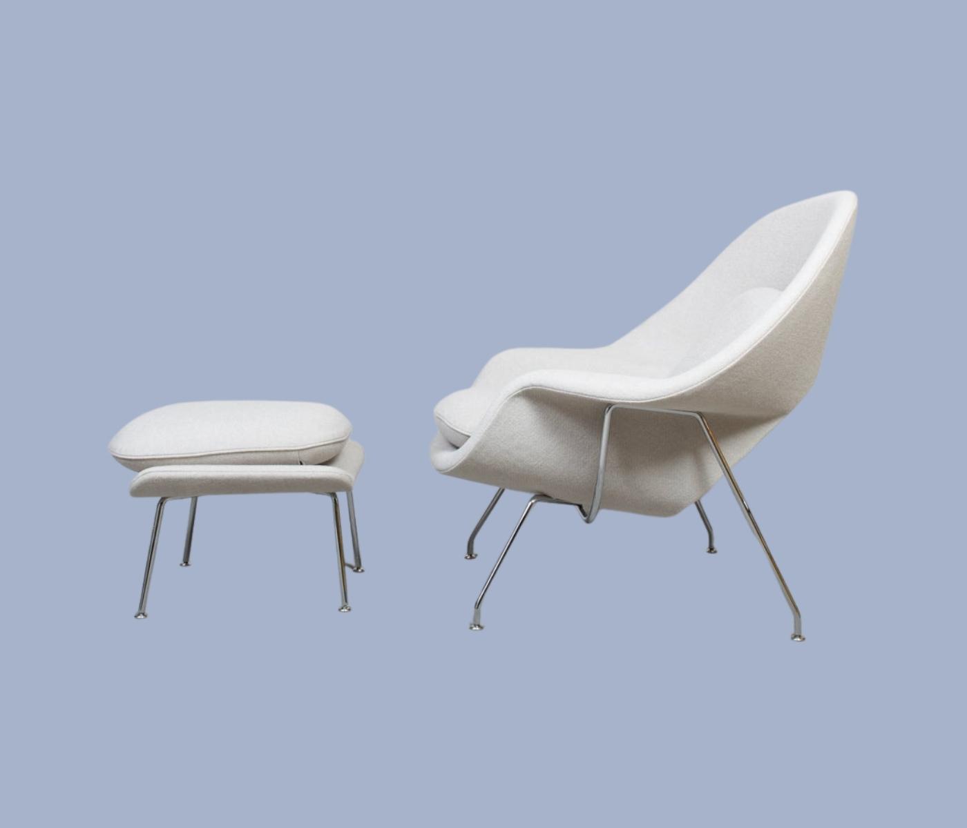 Womb Chair mit Ottoman von Knoll International Weiß