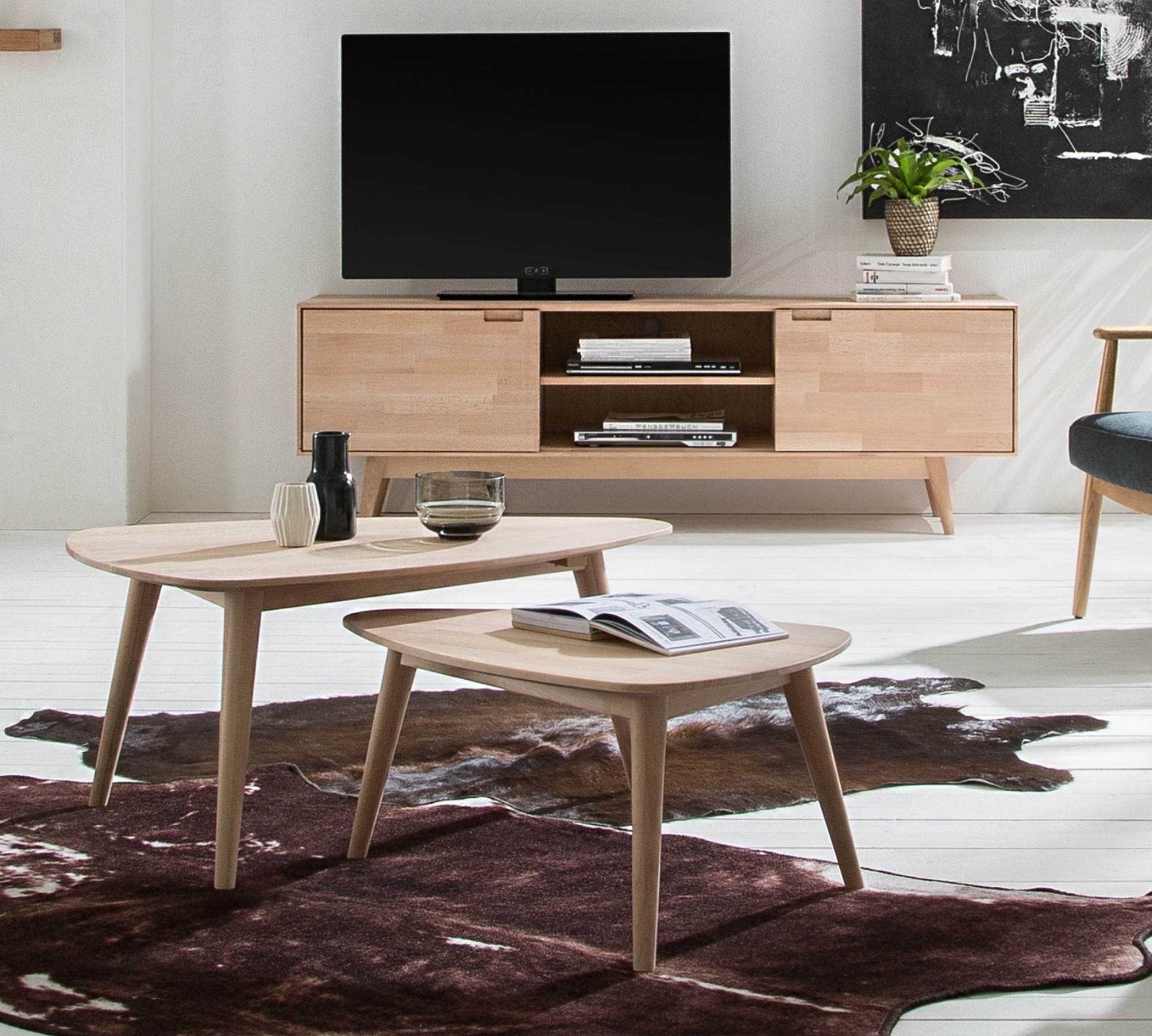 Nierenförmiger Couchtisch Buche Massiv