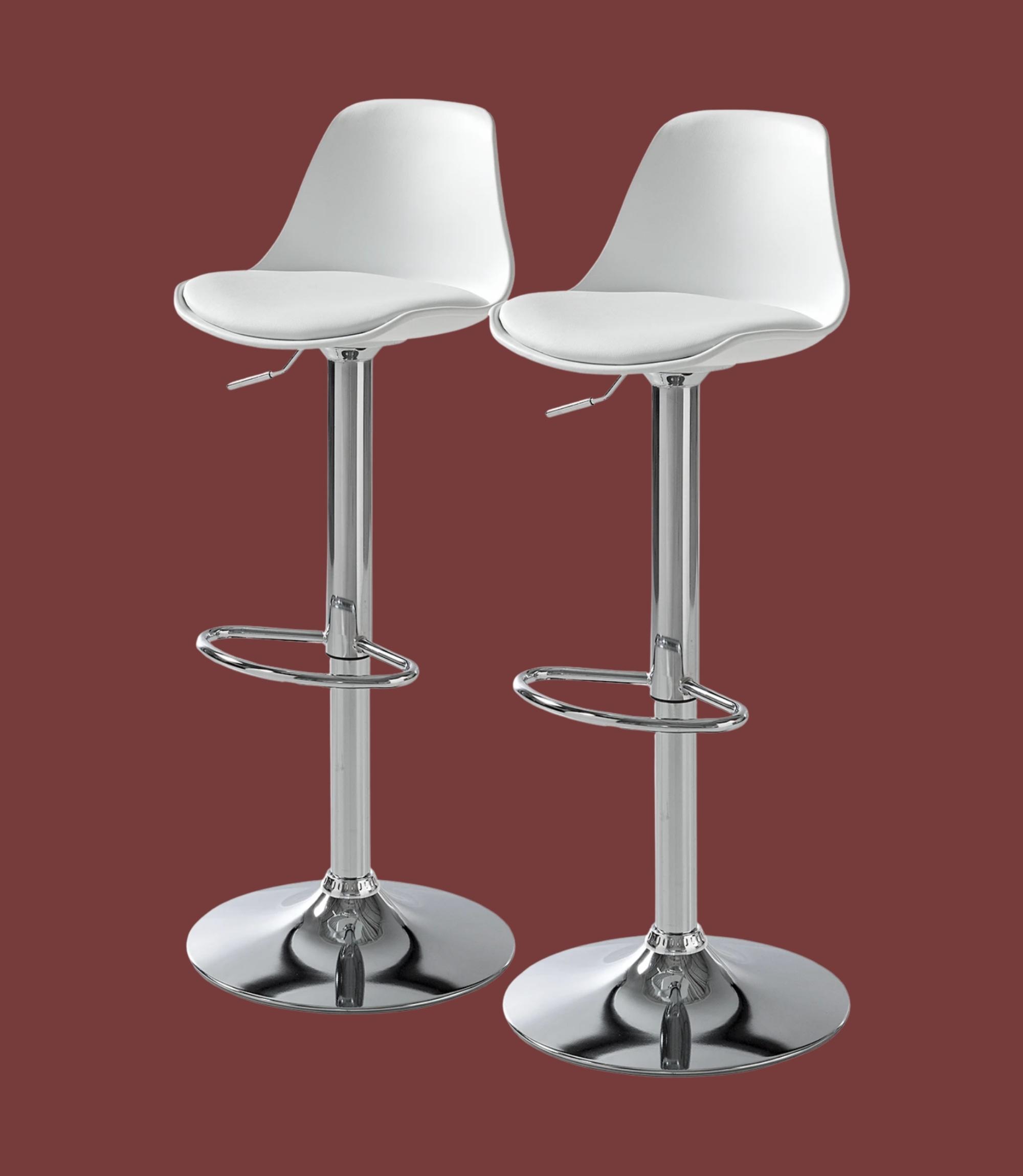 2x Set Barstuhl aus Kunststoff und Edelstahl Weiß