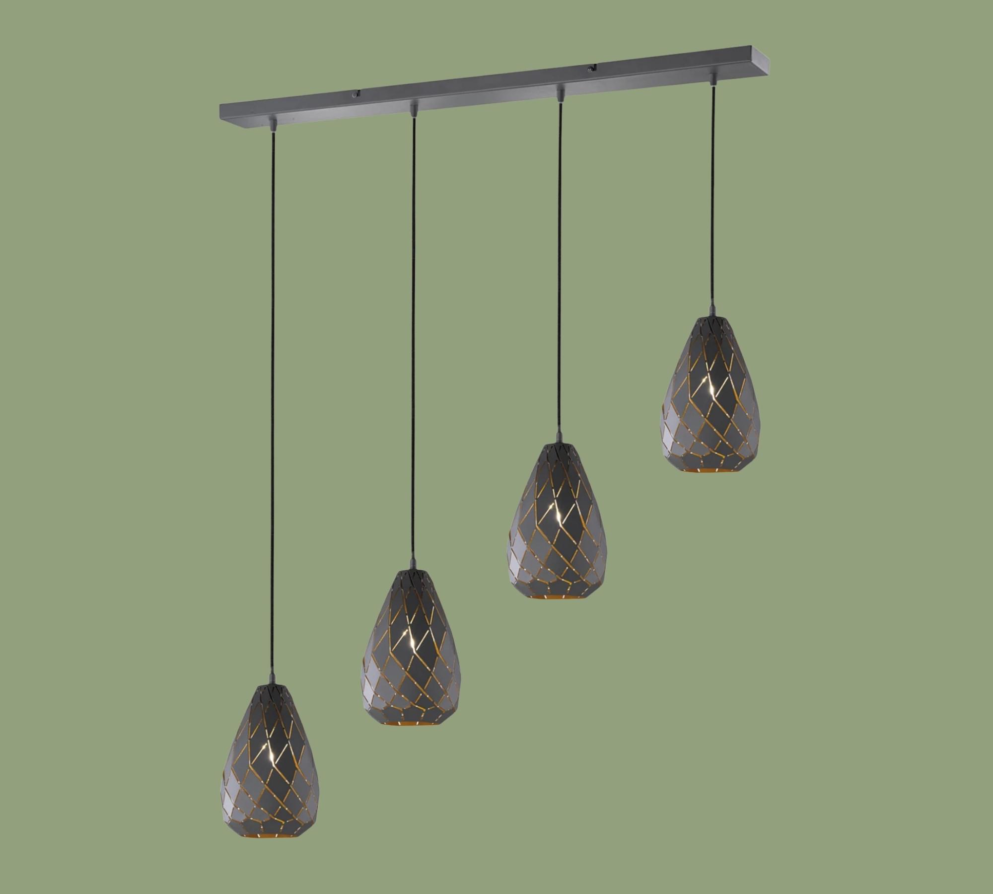 4-flammige Pendelleuchte Schwarz und Gold