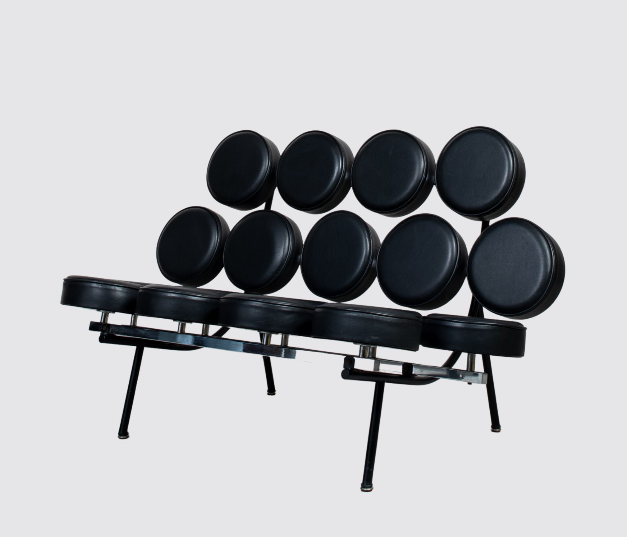 Herman Miller Vintage Marshmallow Sofa aus Leder Schwarz