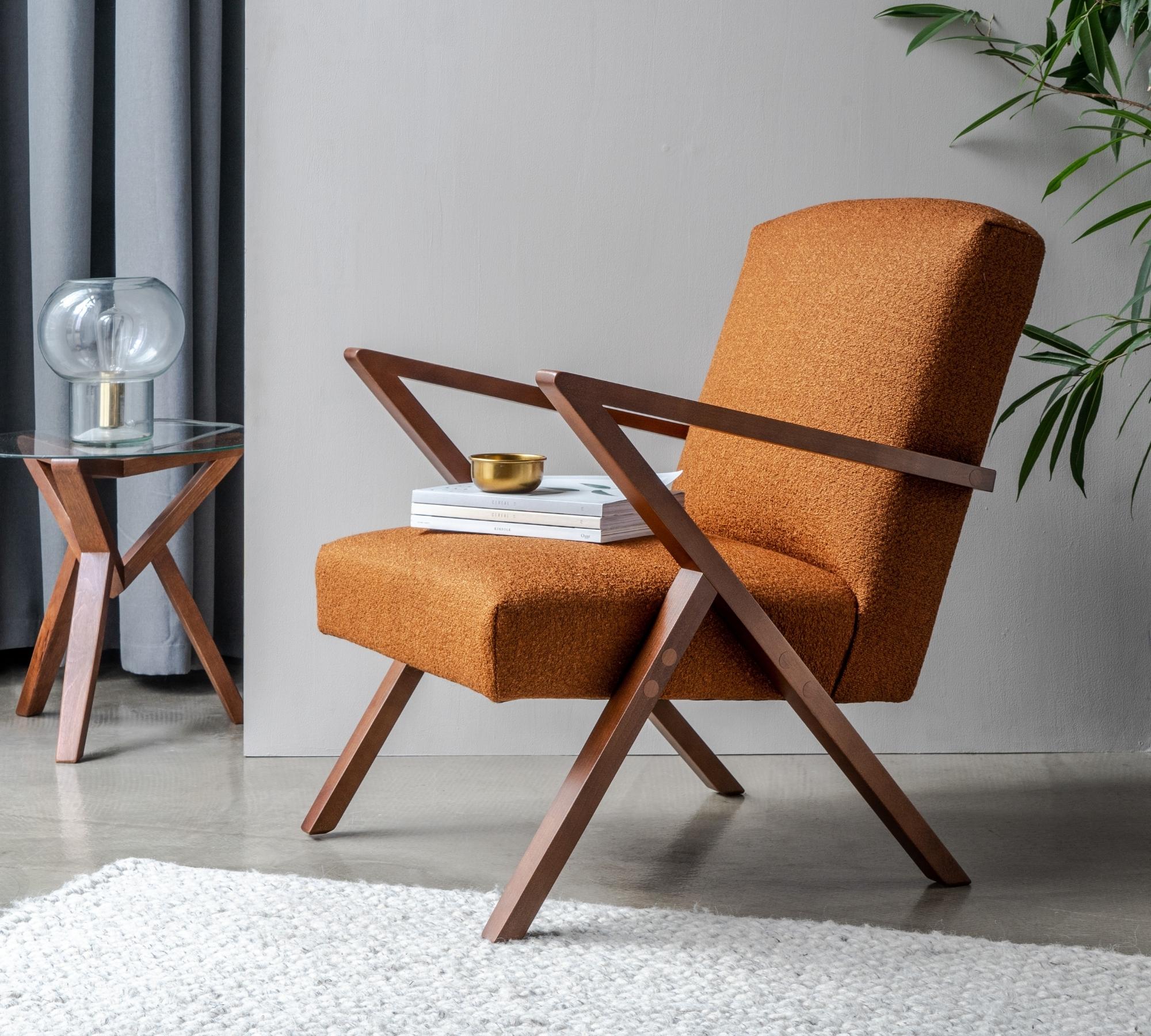 Cocoli-Exclusive Bouclé-Armlehnstuhl Dunkelorange