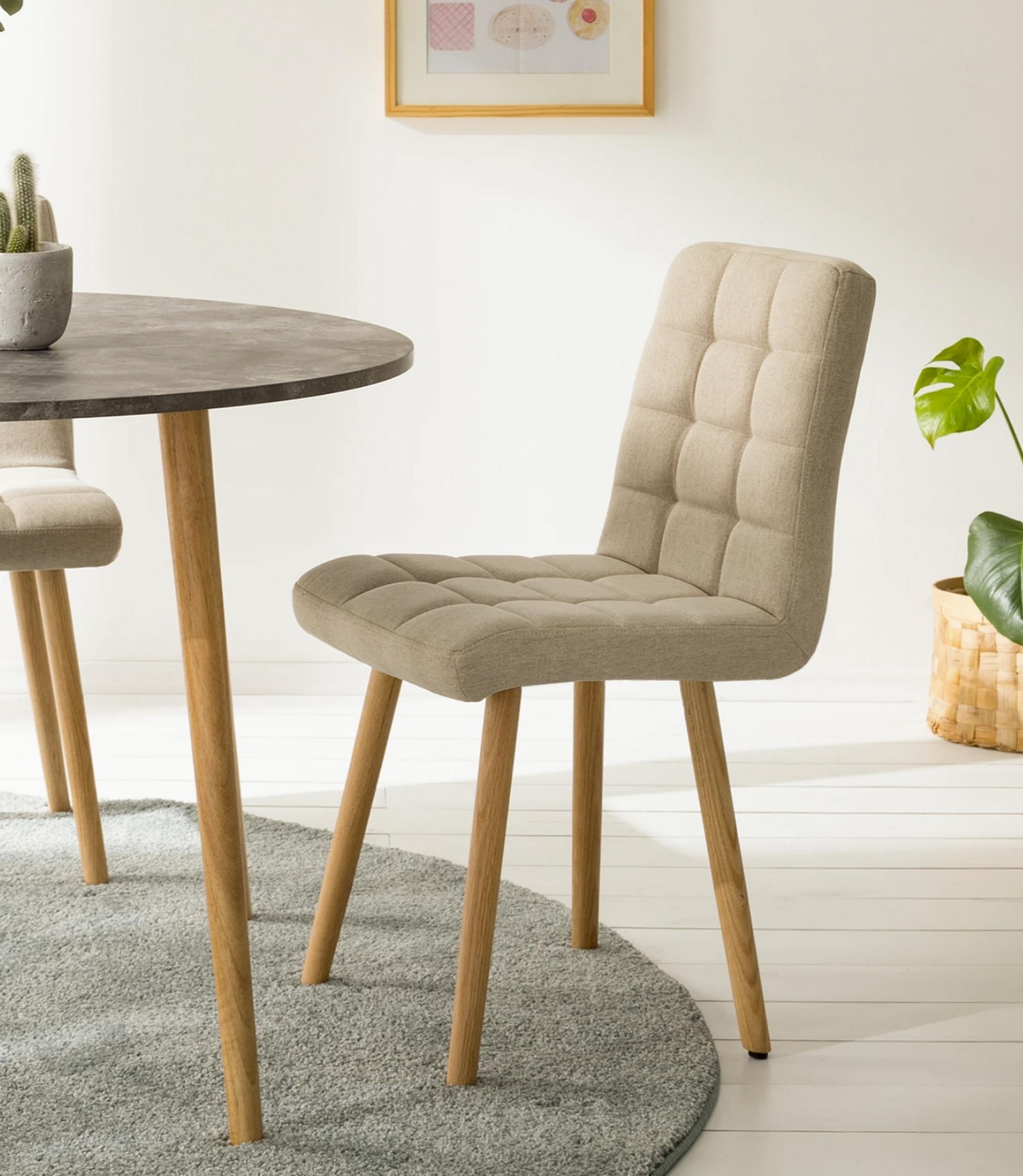 Polsterstuhl Doskie II Leinen / Eiche massiv Beige 2er Set