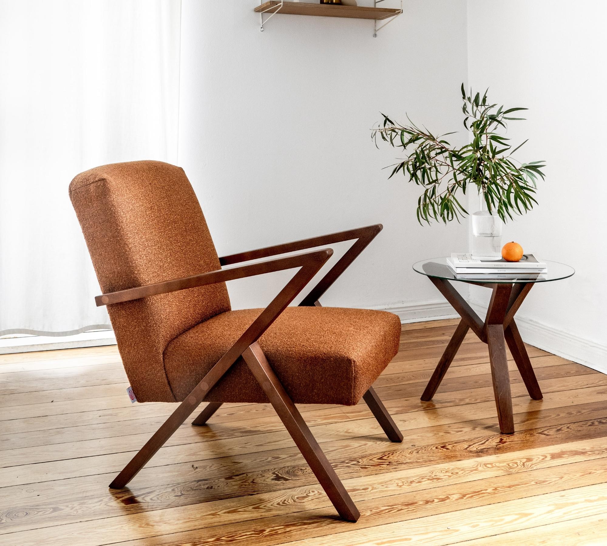 Cocoli-Exclusive Bouclé-Armlehnstuhl Dunkelorange
