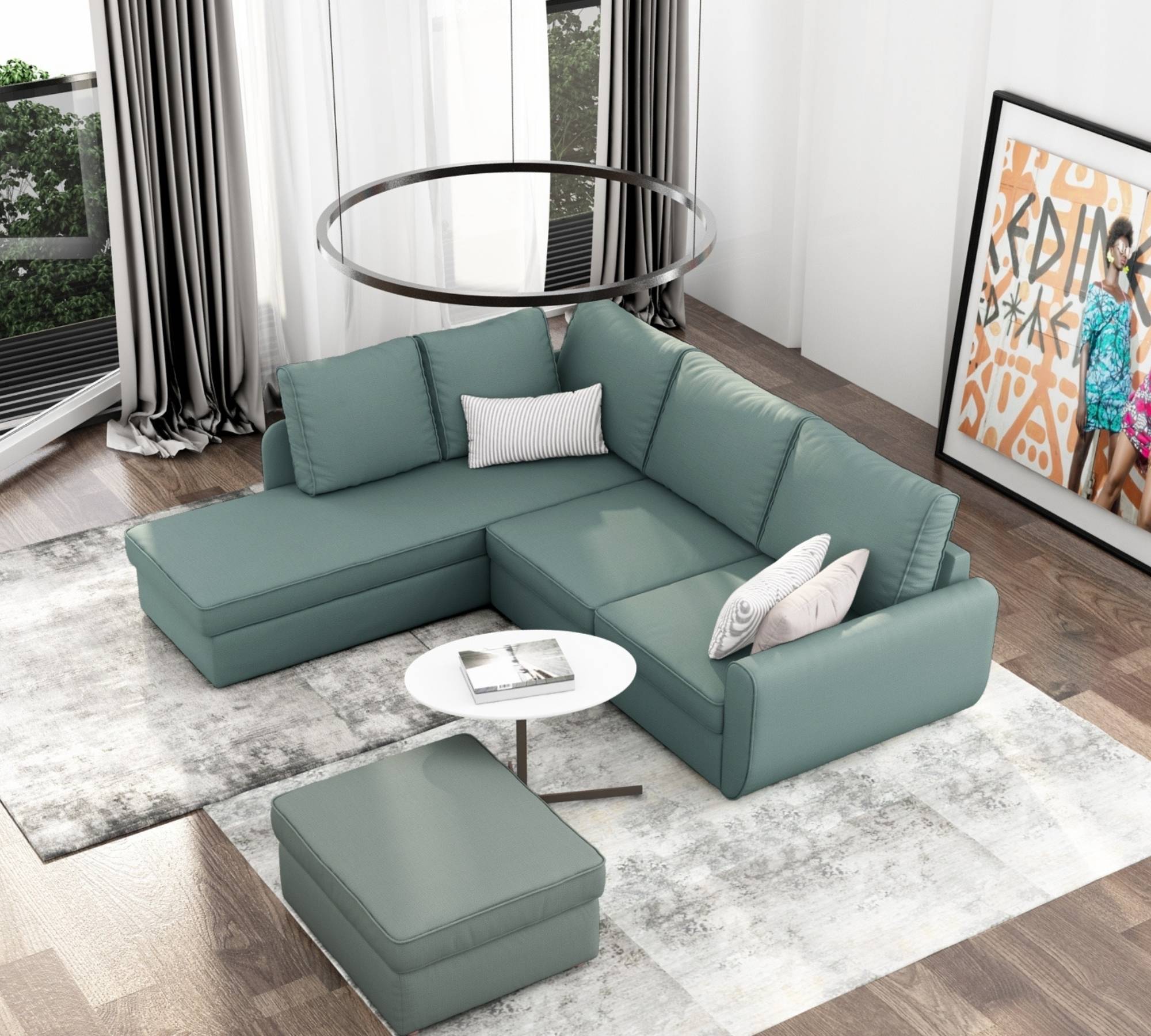 Schlafsofa Sowdon mit Récamiere Links Blaugrau