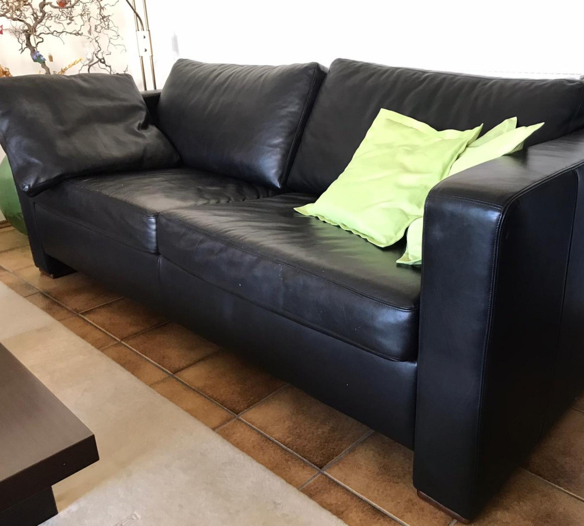 Klassische Saddle Sofasitzgarnitur aus Büffelleder Schwarz
