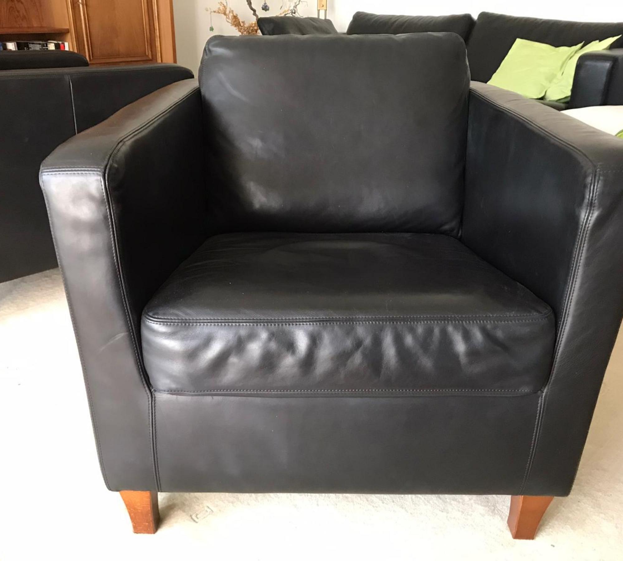Klassische Saddle Sofasitzgarnitur aus Büffelleder Schwarz
