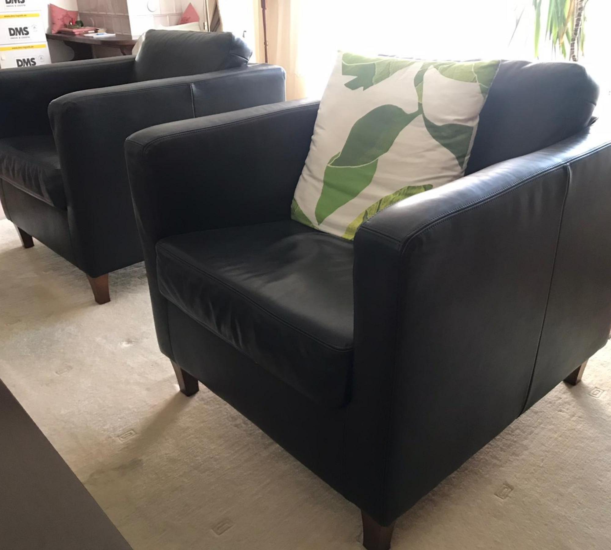 Klassische Saddle Sofasitzgarnitur aus Büffelleder Schwarz