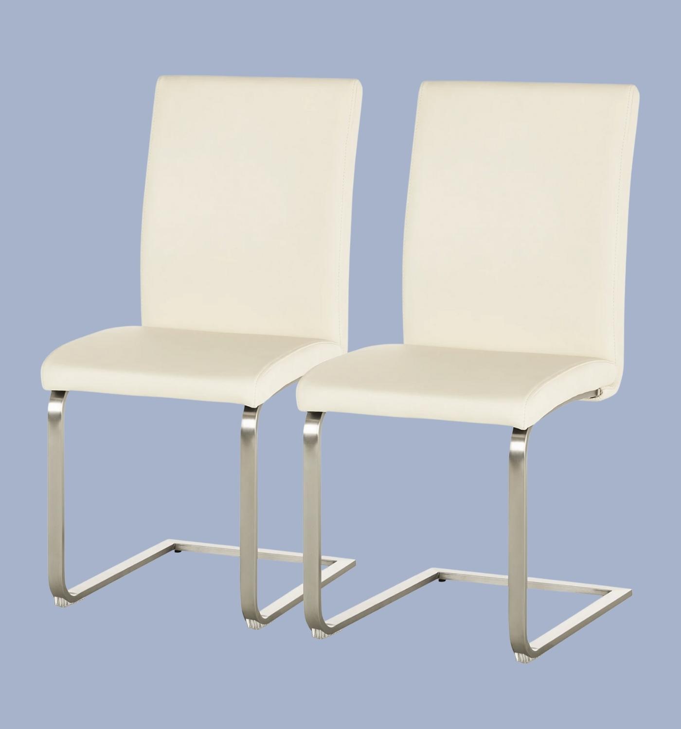 2x Echtleder-Freischwinger Creme