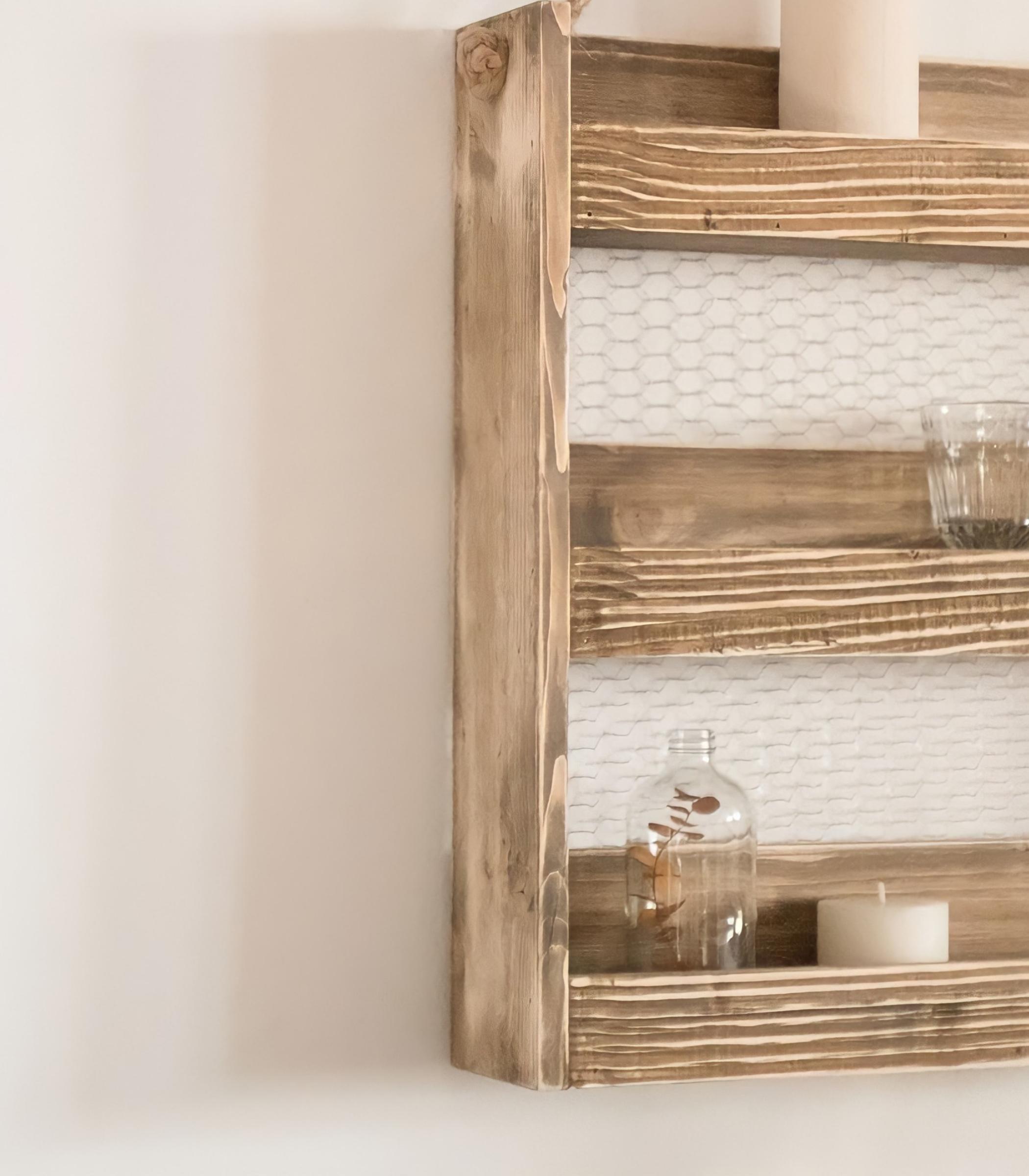 Wandregal aus recyceltem Holz mit 3 Böden Nussbaumoptik