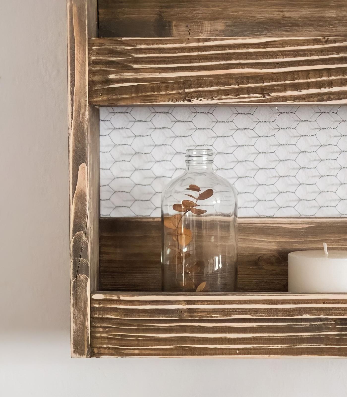 Wandregal aus recyceltem Holz mit 3 Böden Nussbaumoptik