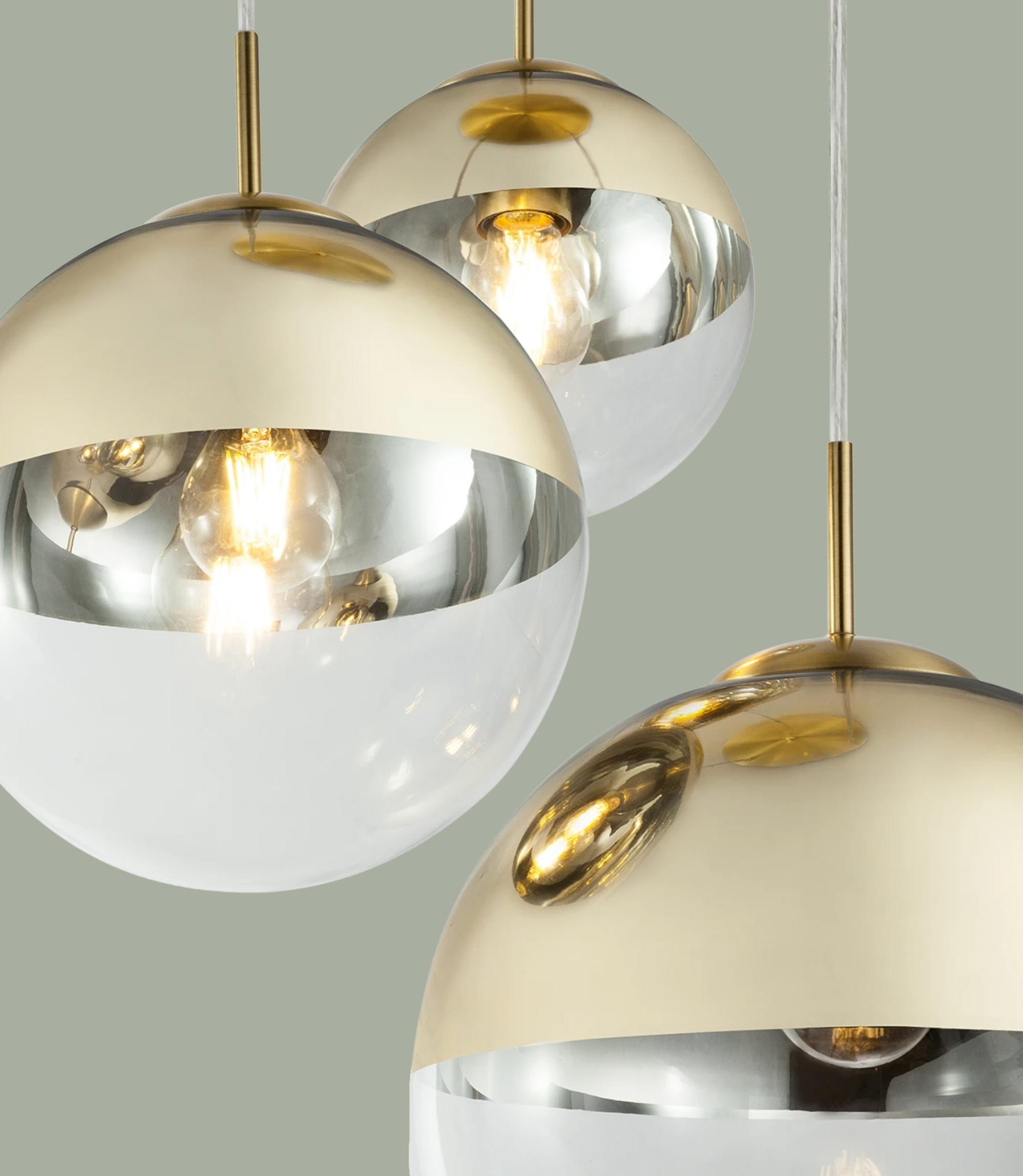 3-flammige Lampe Glas und Gold