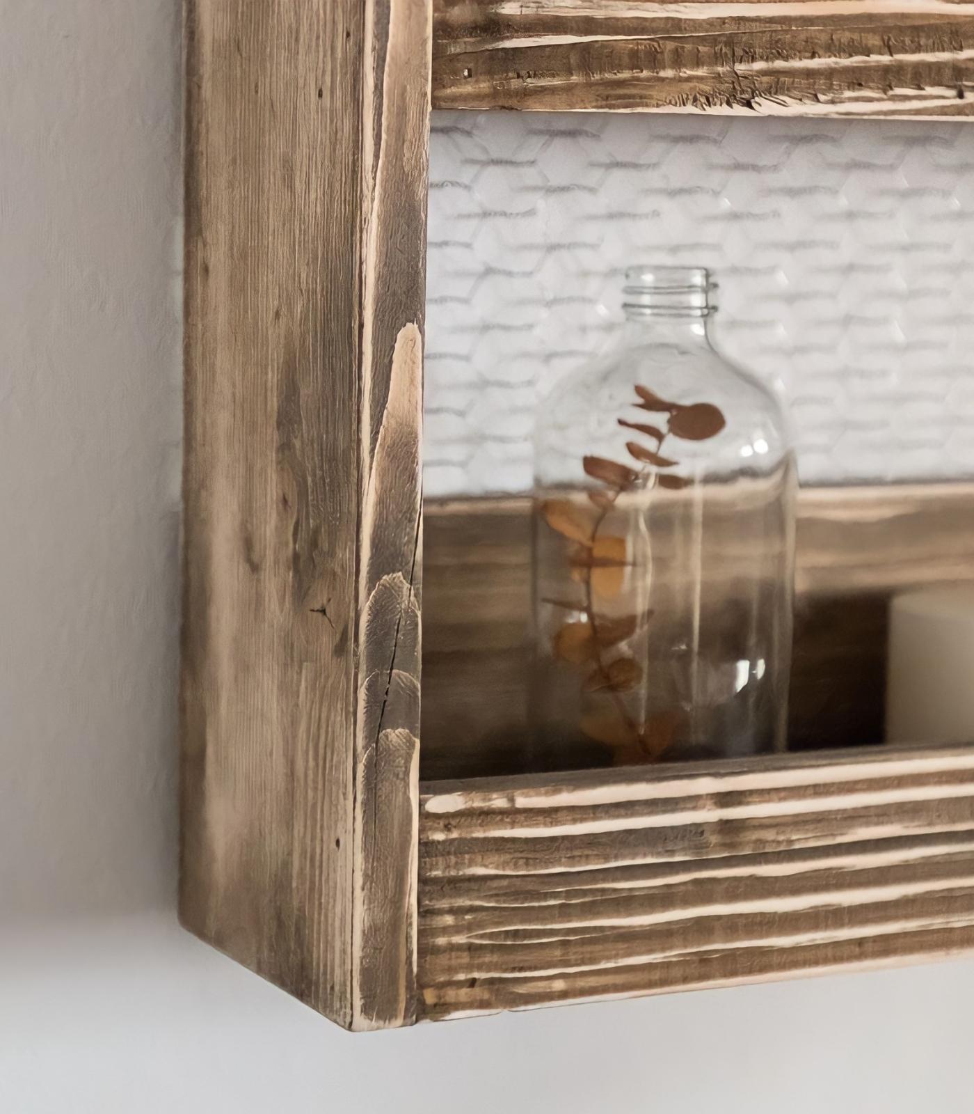 Wandregal aus recyceltem Holz mit 3 Böden Nussbaumoptik