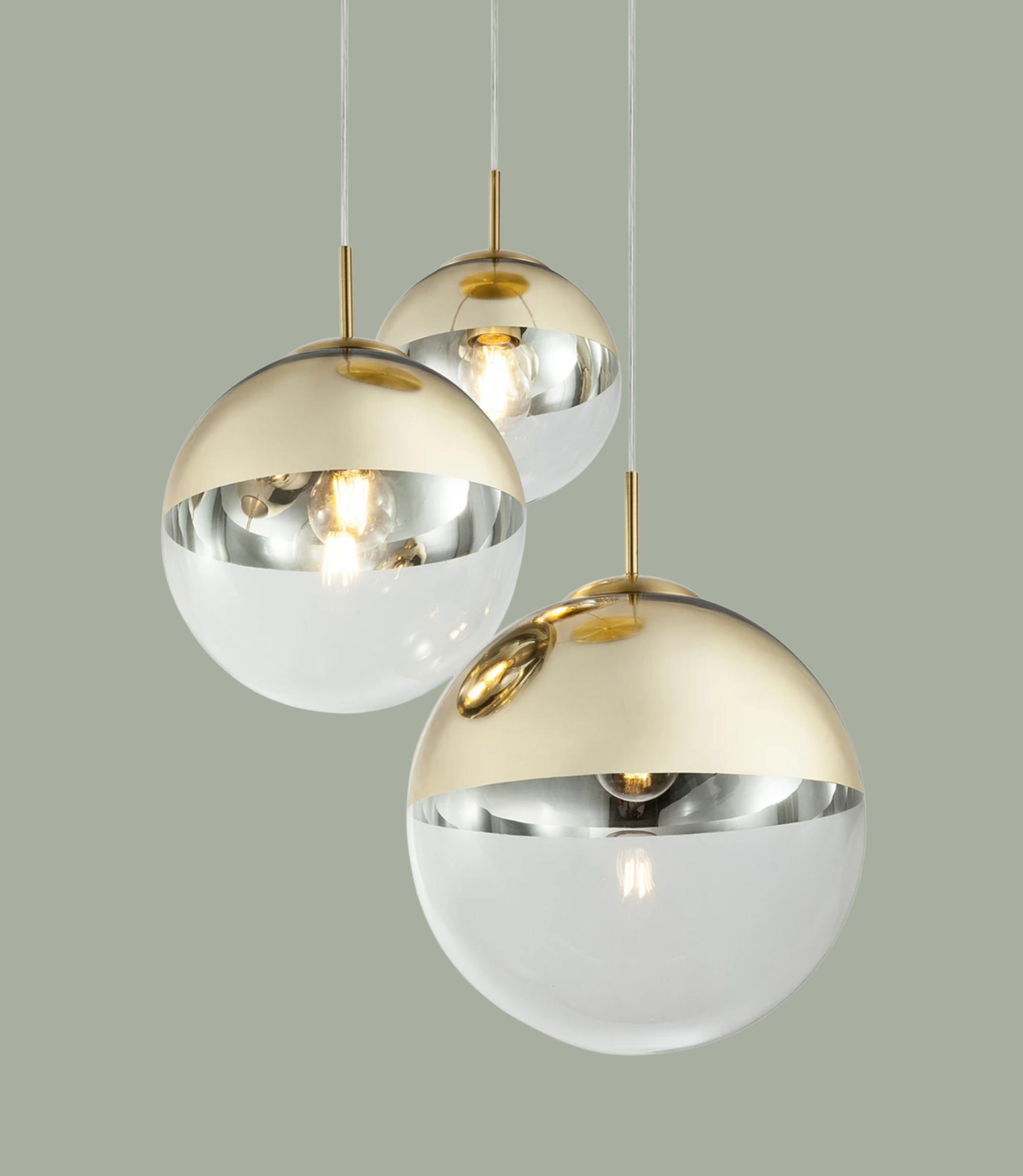 3-flammige Lampe Glas und Gold