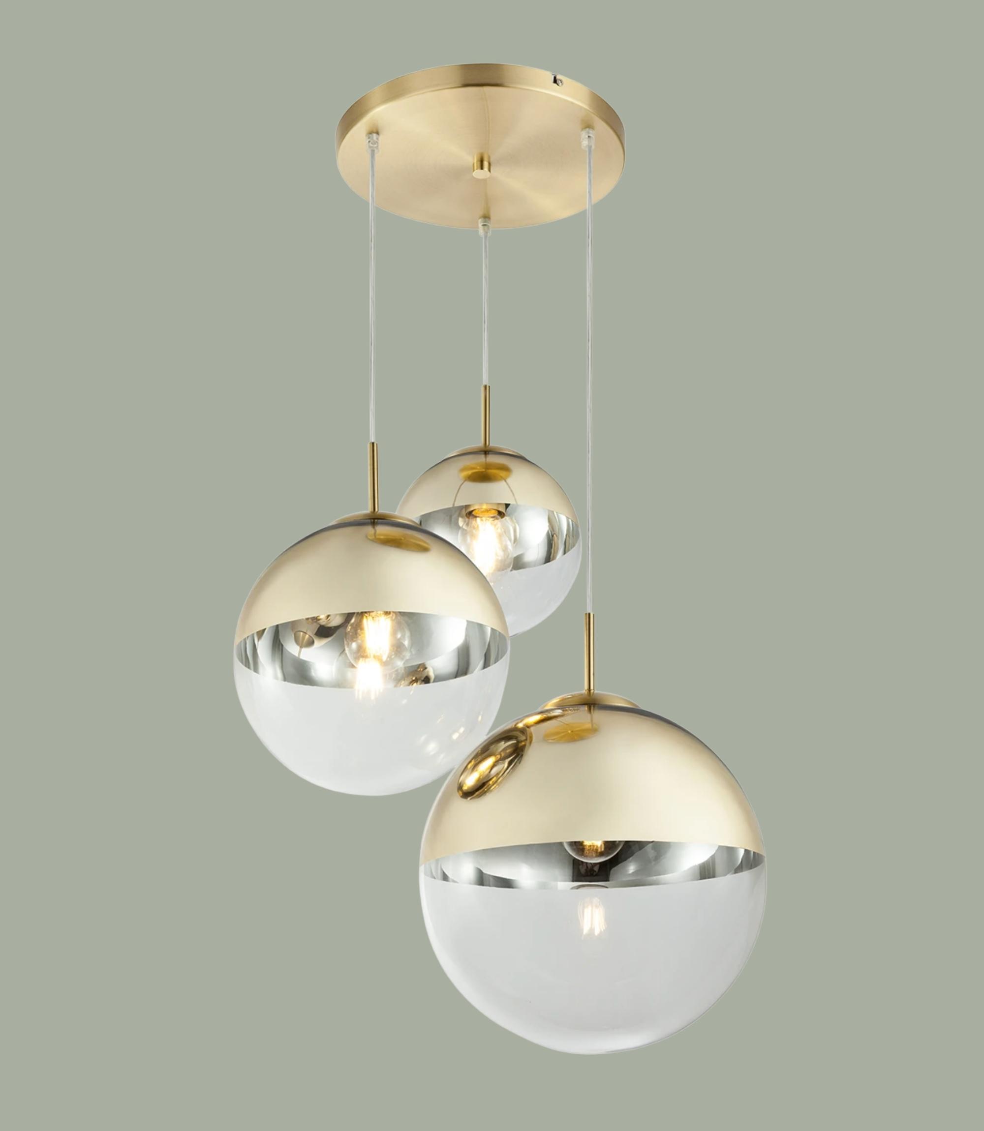 3-flammige Lampe Glas und Gold