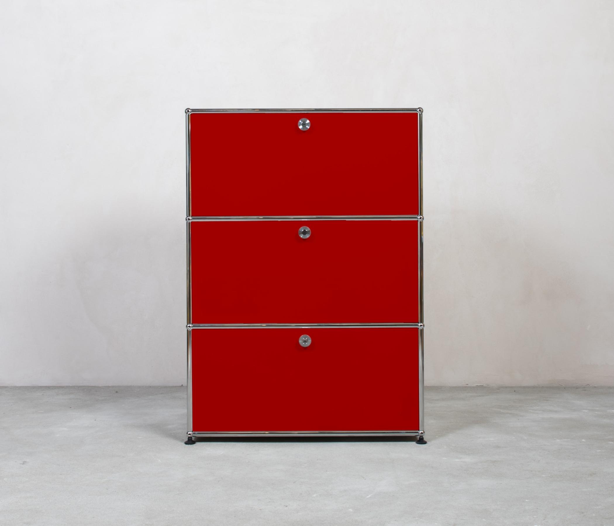 USM Haller Highboard 1x3 Fächer Rubinrot