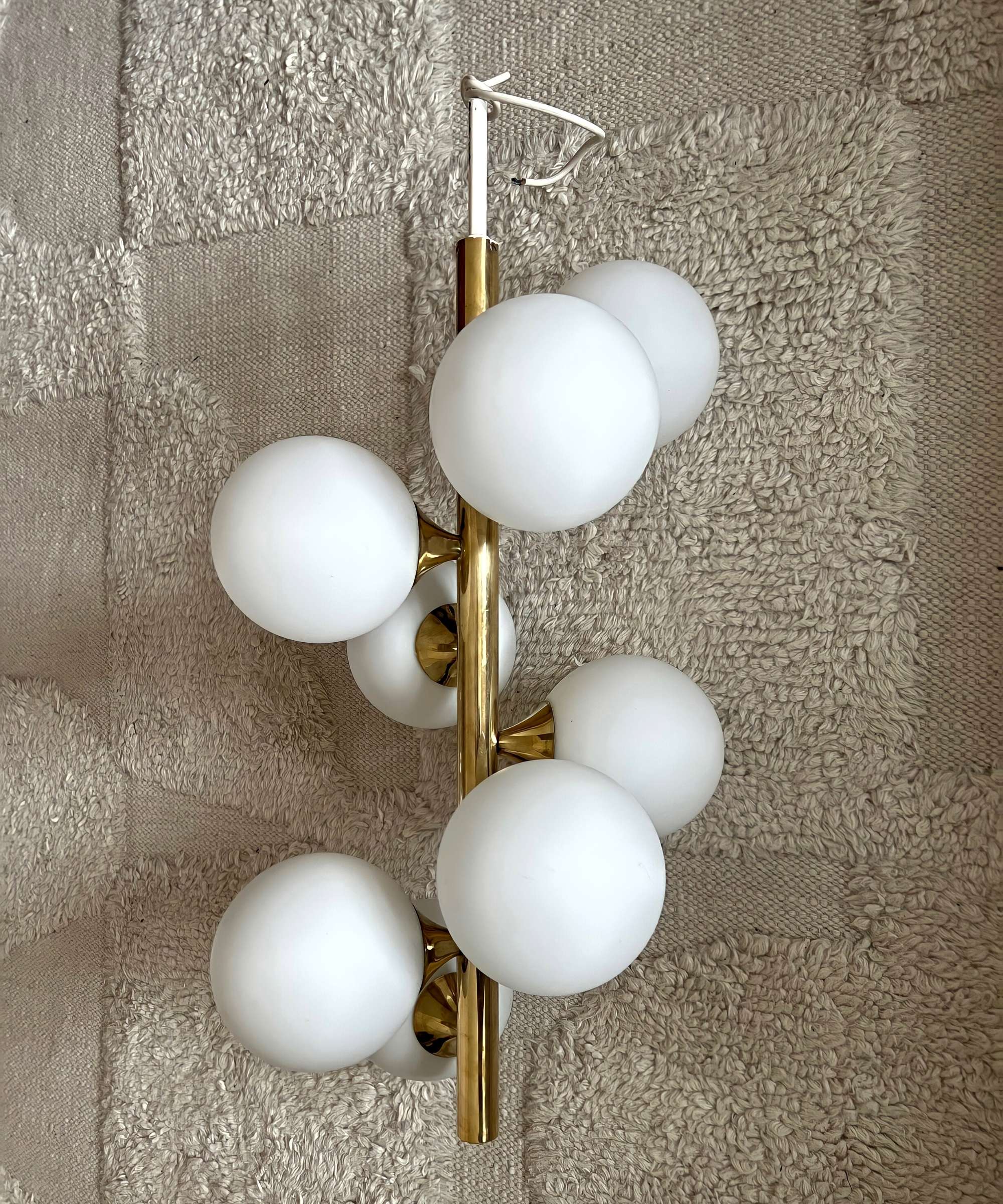 Seltene 70er Midcentury Messing Kugellampe Gold / Weiß