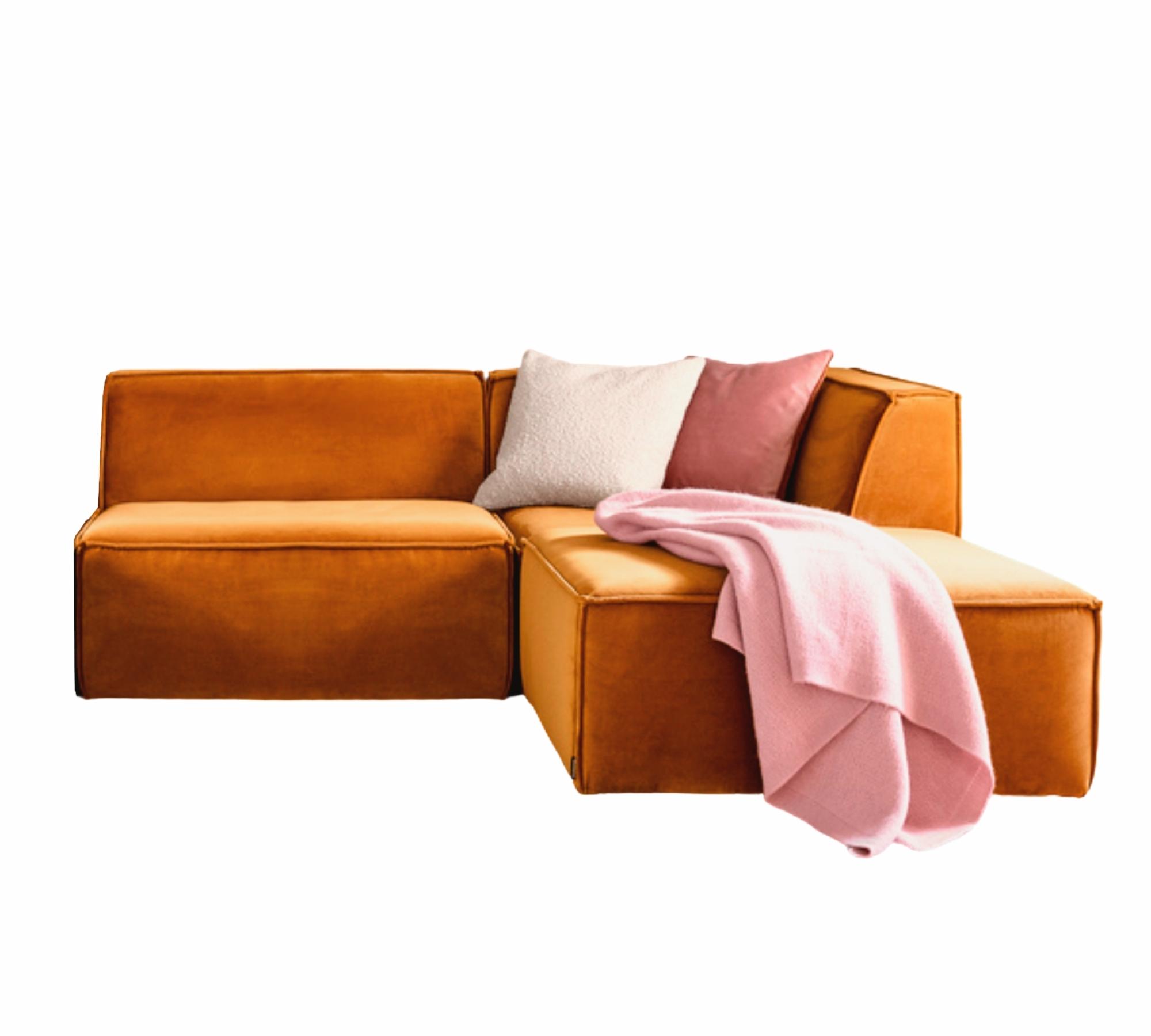 Dane Sofa Einsitzer + Récamiere Rechts Velour Matt Amber