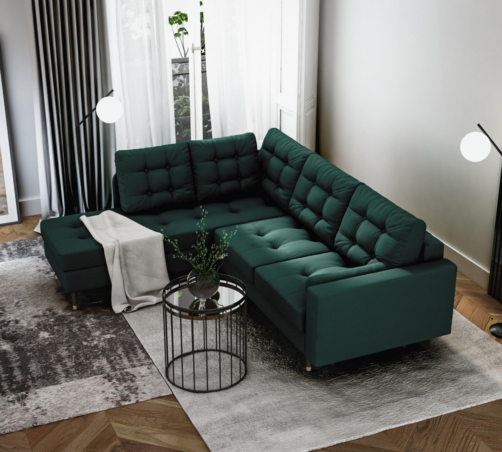 3-Sitzer Ecksofa Aldo Récamiere Links Samt Smaragd