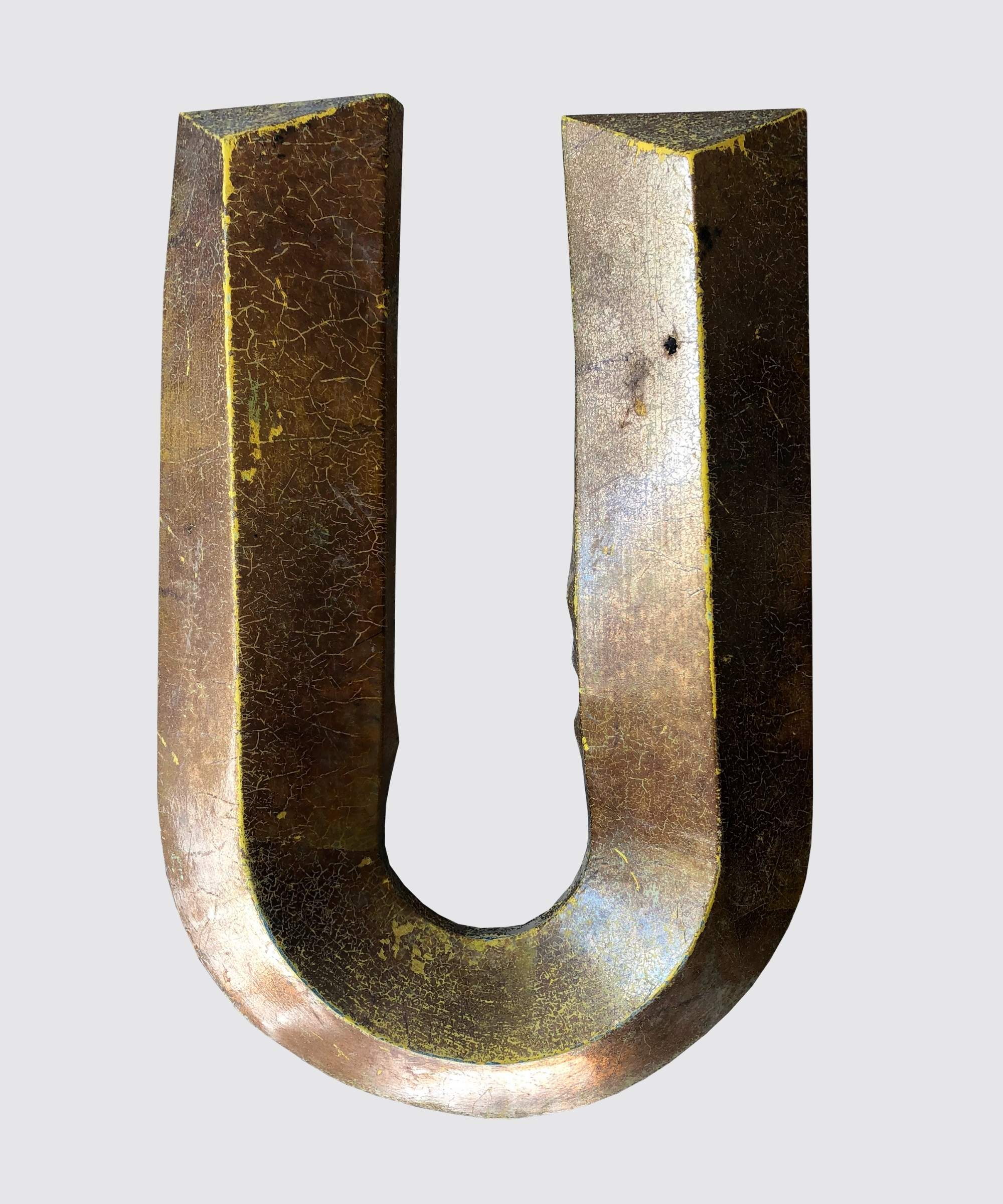 Vintage Metal Letter Gold Look "U"