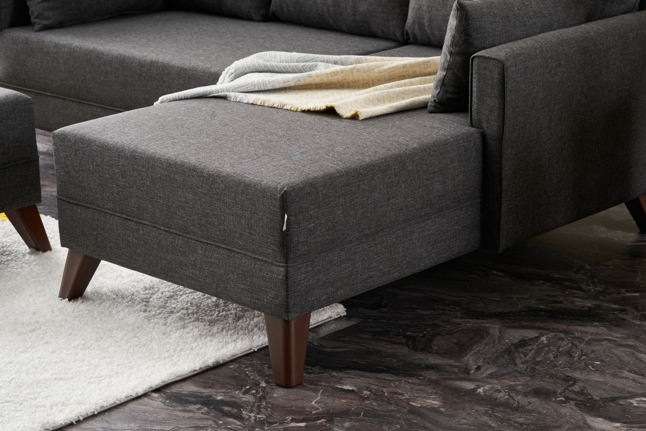 Bella Sofa Récamiere Rechts mit Hocker Anthrazit