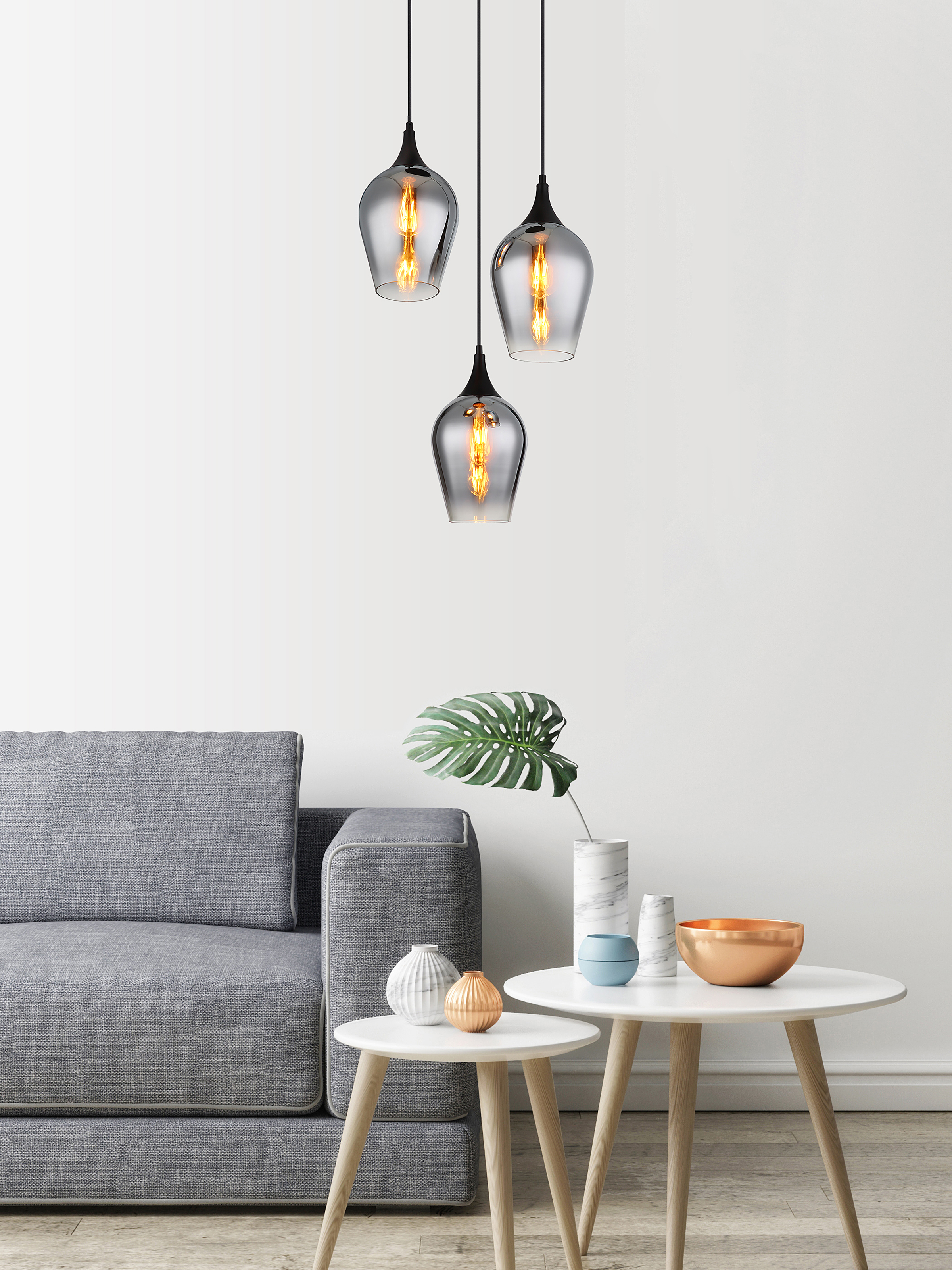 Lavus Typ B Pendelleuchte Rauchglas Eisen 3-flammig