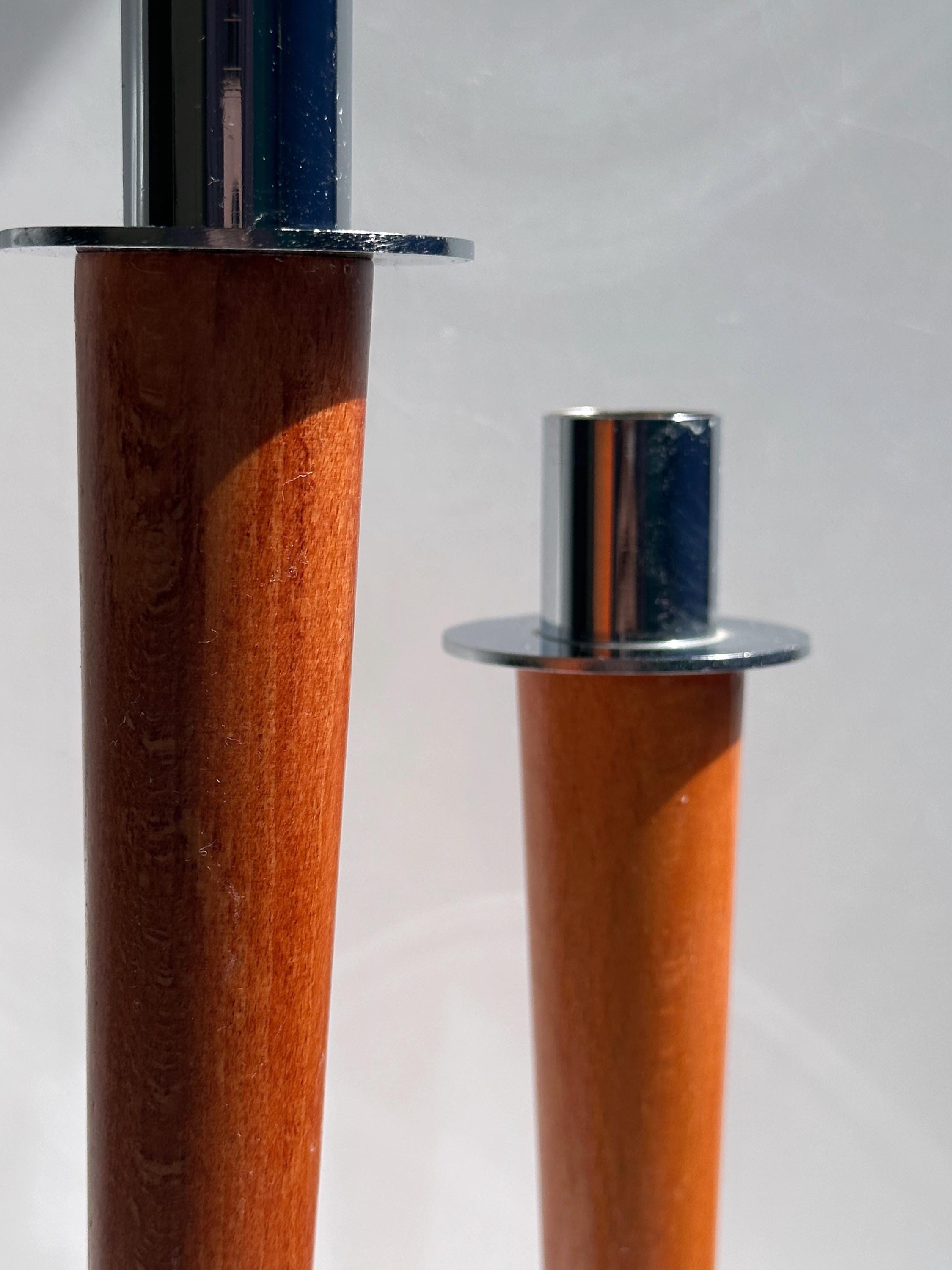 2x Vintage Candelabra Metal Wood 1970s