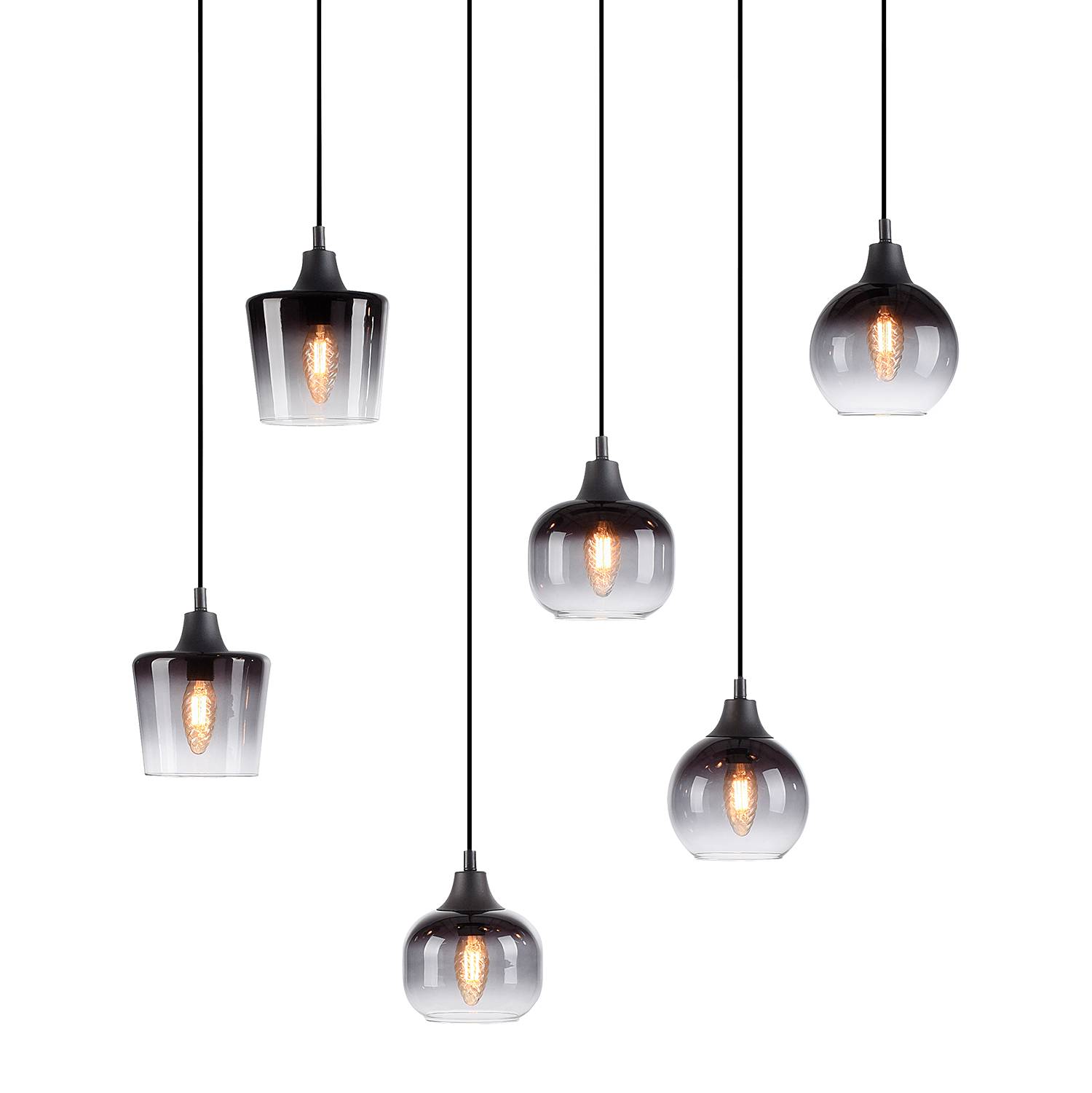 Zea Typ C Pendelleuchte Rauchglas Eisen 5-flammig